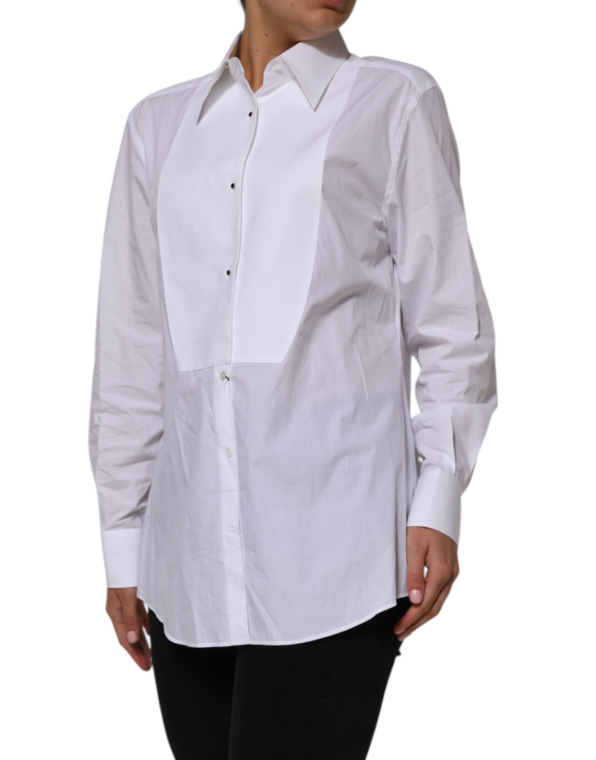 Indulge in the exquisite allure of the Dolce & Gabbana White Cotton Collared Long Sleeves Shirt Top, a timeless piece that embodies Italian craftsmanship and luxurious elegance.