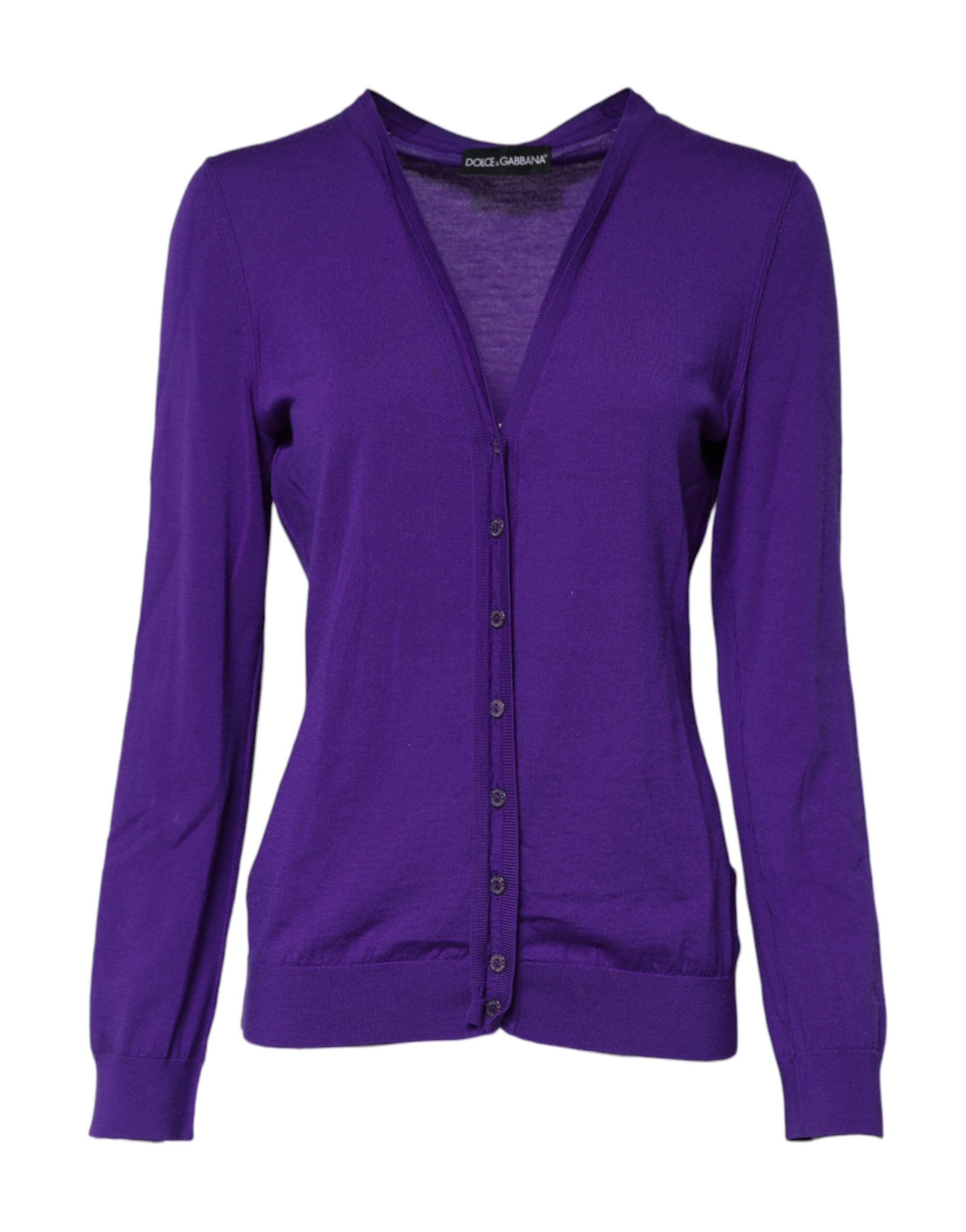 Dolce & Gabbana Purple Wool Knit V-neck Cardigan Sweater