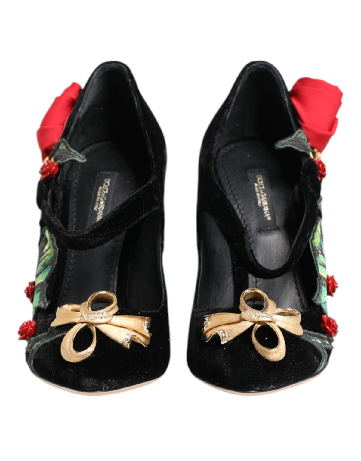 Indulge in the exquisite allure of Dolce & Gabbana's Black Roses Crystal Brooch Mary Jane Shoes, a luxurious blend of rayon and silk, embodying timeless elegance and artistry.