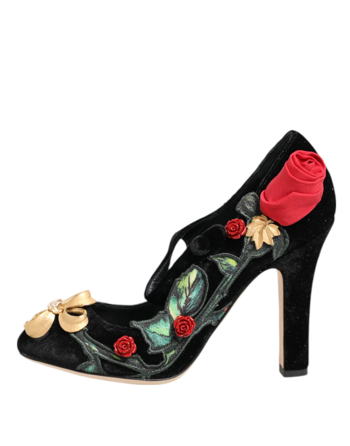 Indulge in the exquisite allure of Dolce & Gabbana's Black Roses Crystal Brooch Mary Jane Shoes, crafted from luxurious rayon and silk for timeless elegance.