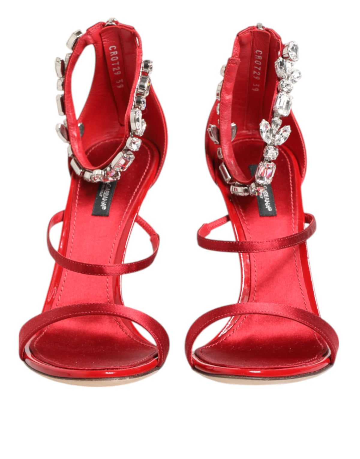 Dolce & Gabbana Red Satin Crystals Keira Sandals Couture