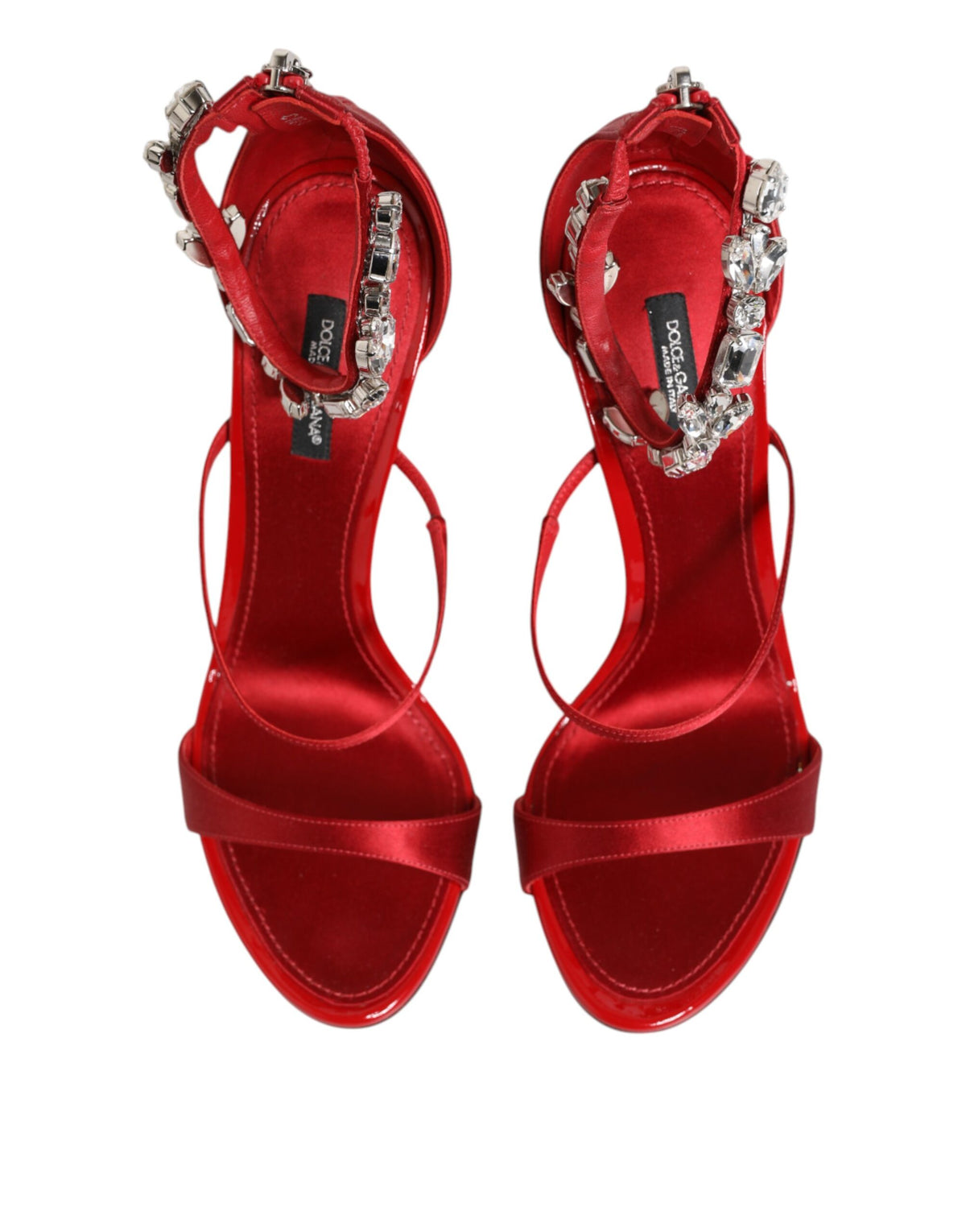 Dolce & Gabbana Red Satin Crystals Keira Sandals - Luxury Footwear