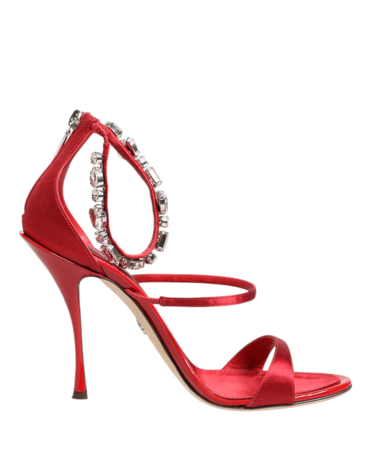 Dolce & Gabbana Red Satin Crystals Keira Sandals - Exquisite Luxury