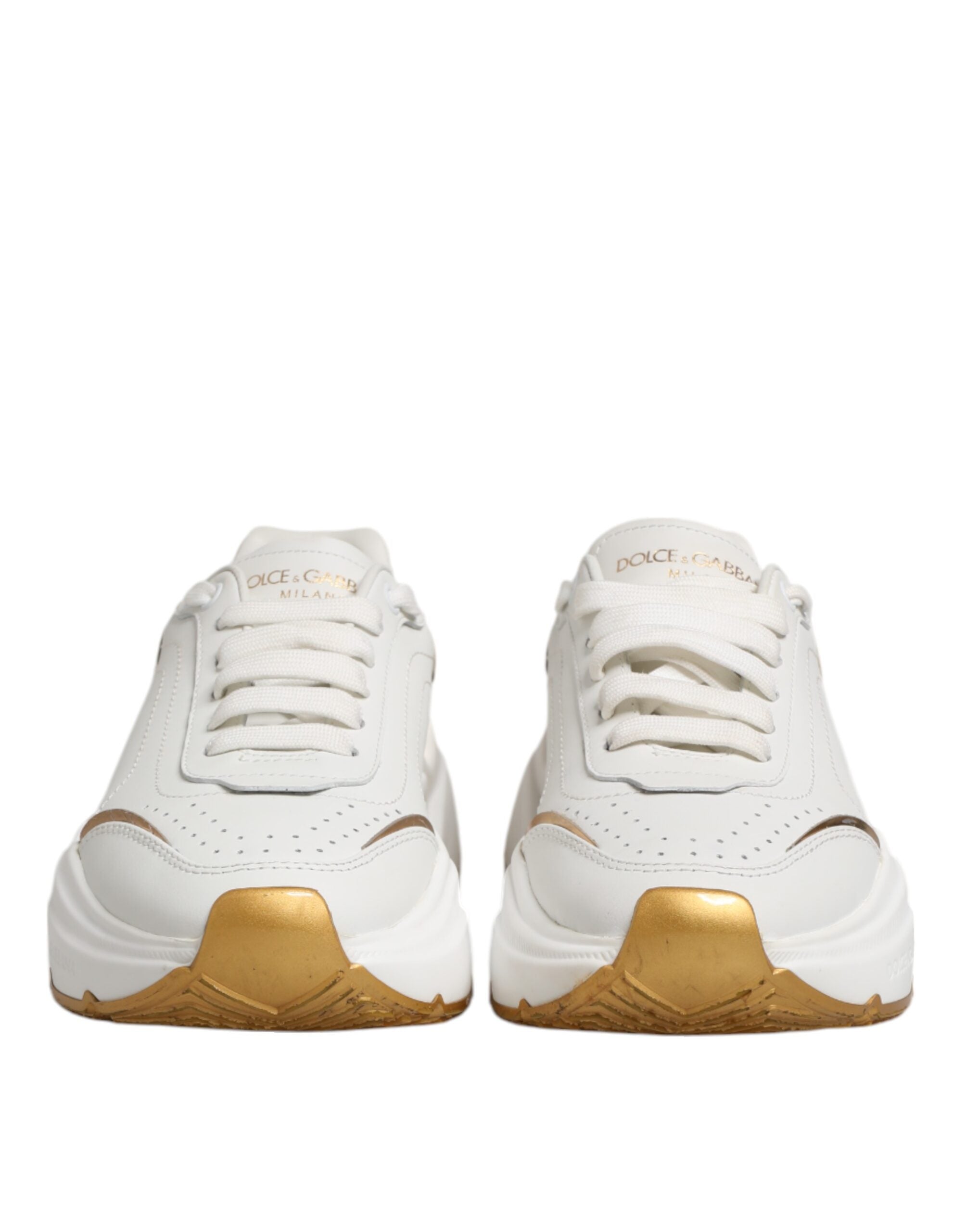 Dolce & Gabbana White Gold DAYMASTER Leather Sneakers Shoes