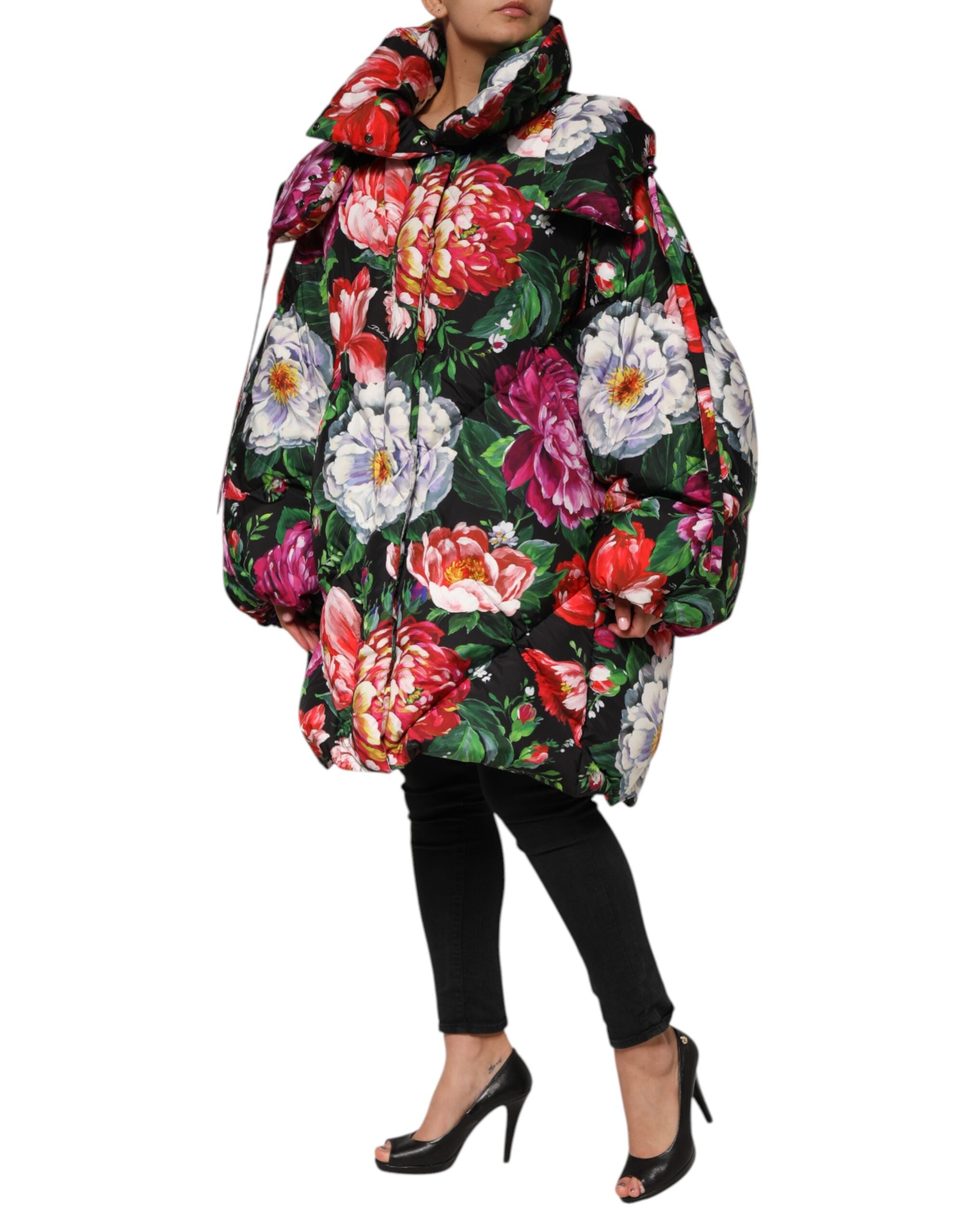 Dolce & Gabbana Multicolor Floral Hooded Puffer Coat Jacket
