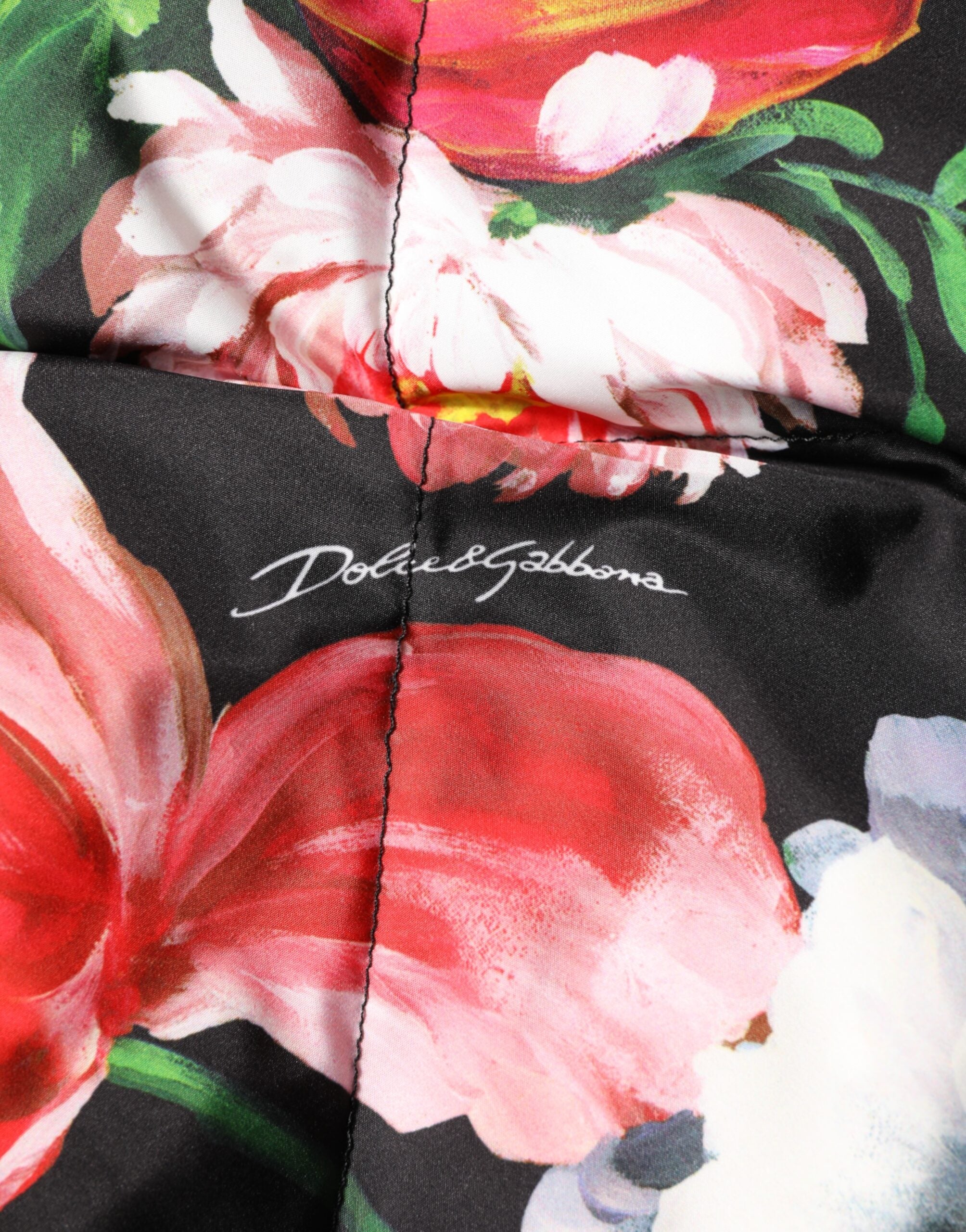 Dolce & Gabbana Multicolor Floral Hooded Puffer Coat Jacket