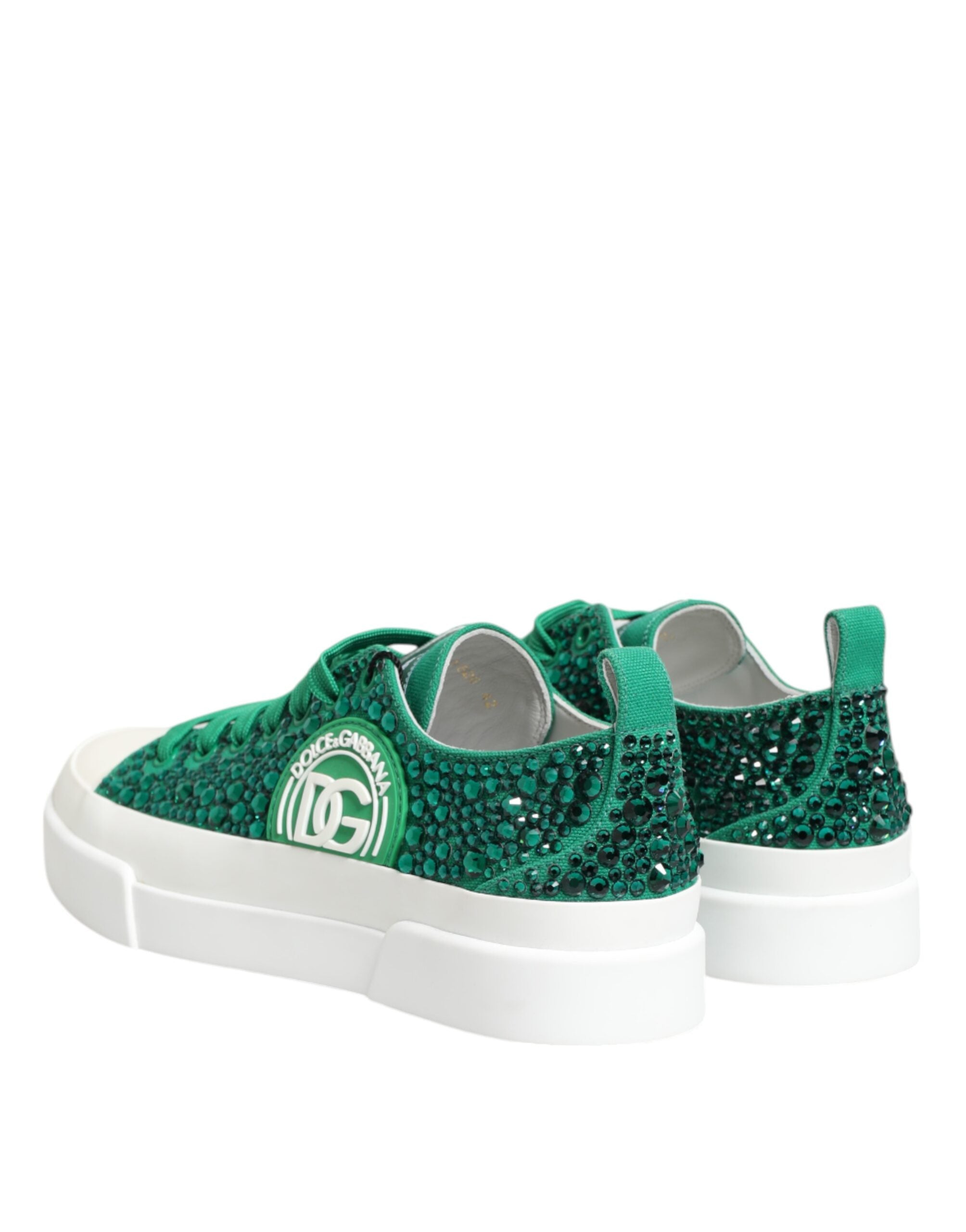 Dolce & Gabbana Green Portofino Crystal DG Logo Sneakers Shoes