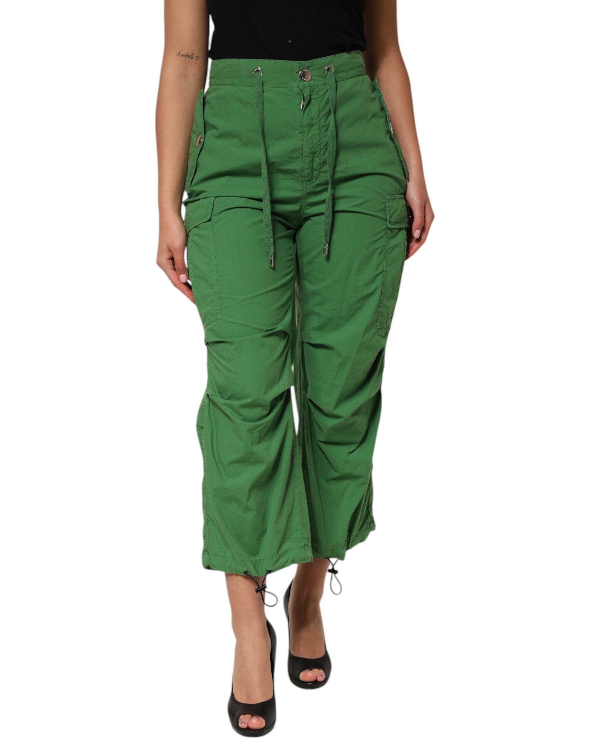 Indulge in the exquisite Dolce & Gabbana Green Cotton High Waist Cargo Trouser Pants, where Italian craftsmanship meets luxurious comfort for the discerning individual.