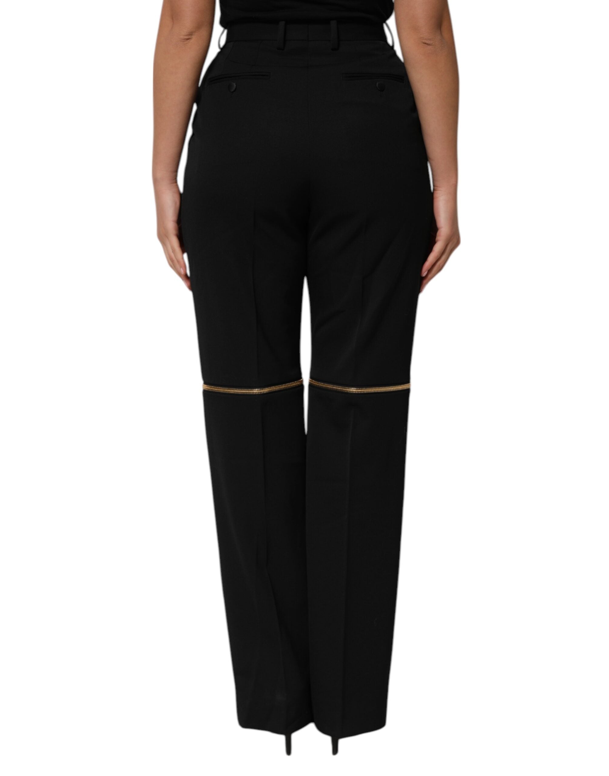 Dolce & Gabbana Black Zip Detailed Wool Straight Leg Pants