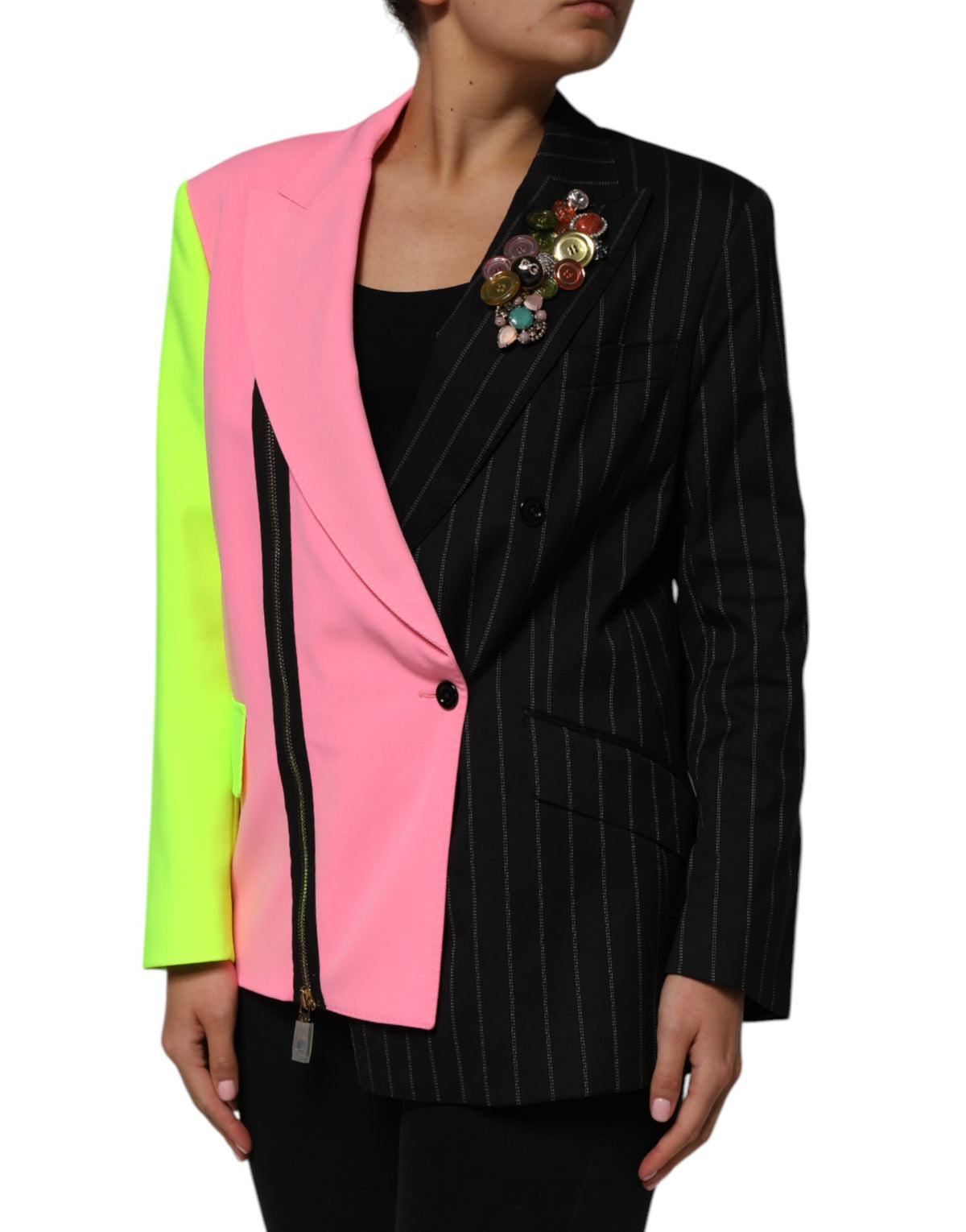 Experience the allure of the Dolce & Gabbana Multicolor Patchwork Embellished Coat Jacket, where exquisite Italian craftsmanship meets luxurious materials for a statement of elegance.