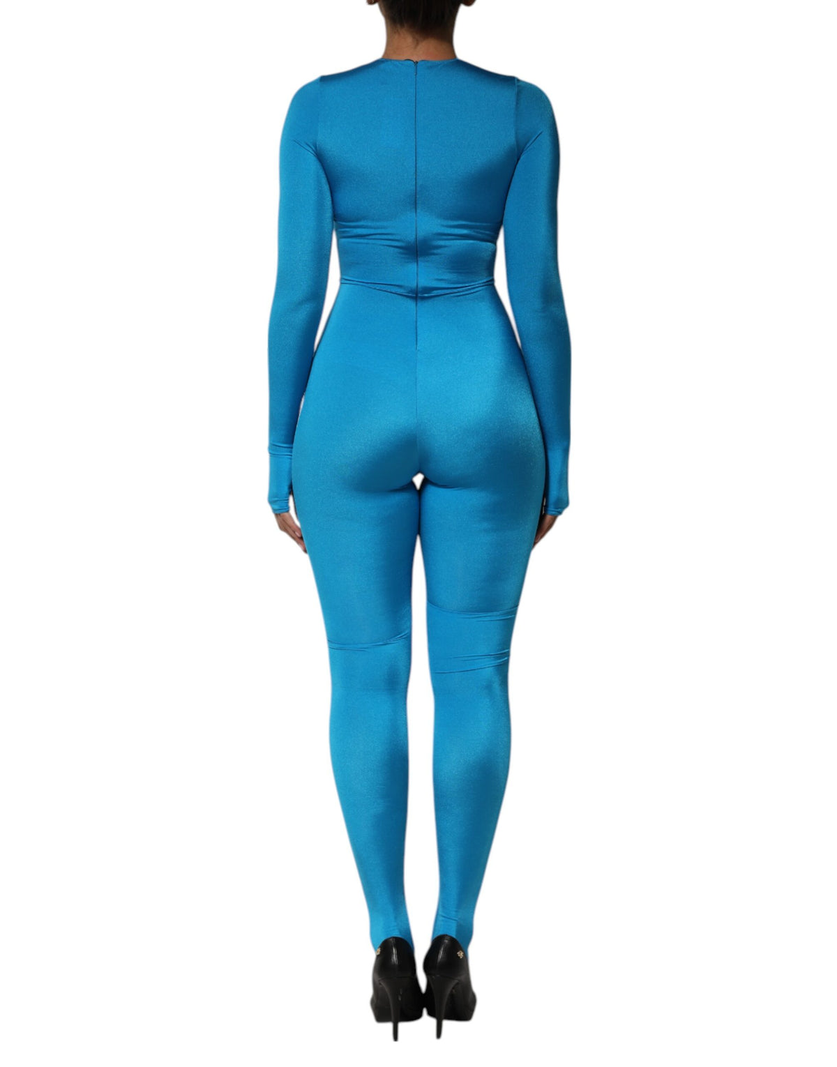 Indulge in the exquisite Dolce & Gabbana Blue Nylon Bodycon Jumpsuit Dress, a masterpiece of Italian craftsmanship that redefines elegance and allure for every occasion.