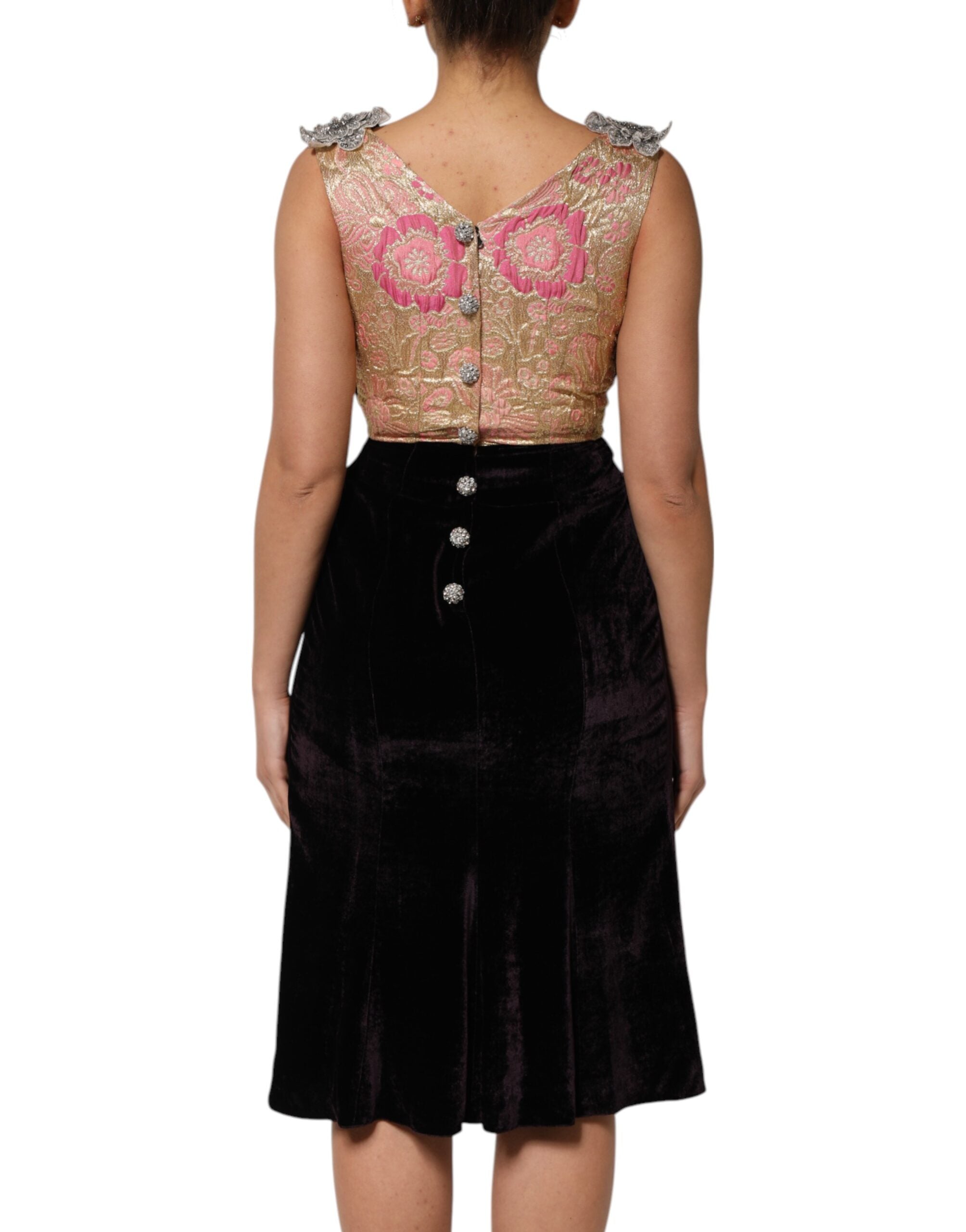 Elevate your elegance with the Dolce & Gabbana Black Velvet Flower Embellishment Aline Dress, a handcrafted masterpiece that embodies modern sophistication and timeless allure.
