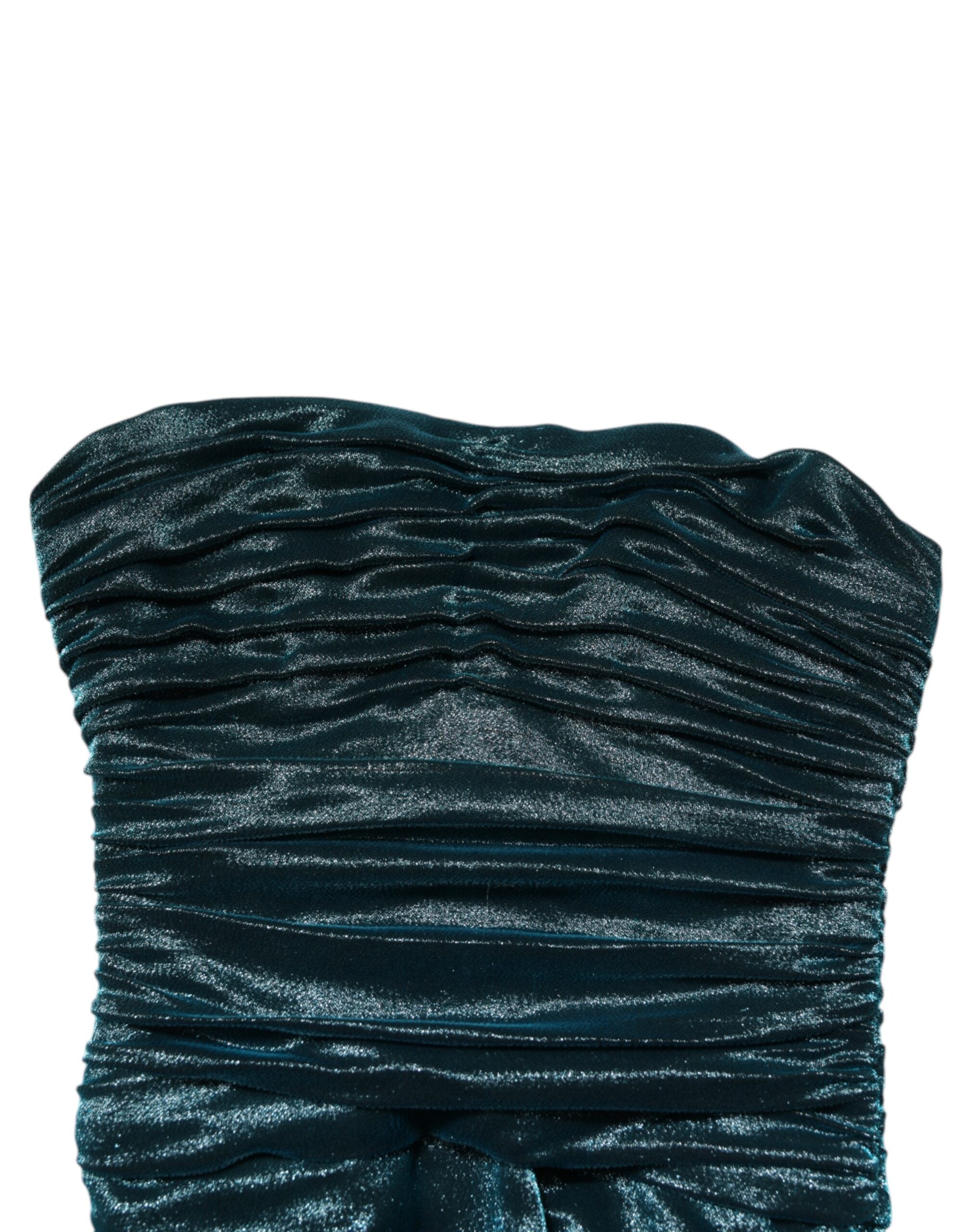Indulge in the exquisite allure of the Dolce & Gabbana Green Silk Satin Fitted Strapless Dress, a timeless masterpiece that embodies luxury and sophistication.