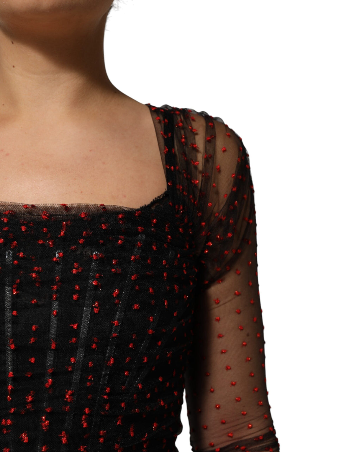 Experience the allure of the Dolce & Gabbana Black Lace Trim Long Sleeve Sheath Mini Dress, a masterpiece of silk and chiffon that embodies luxury and sophistication.