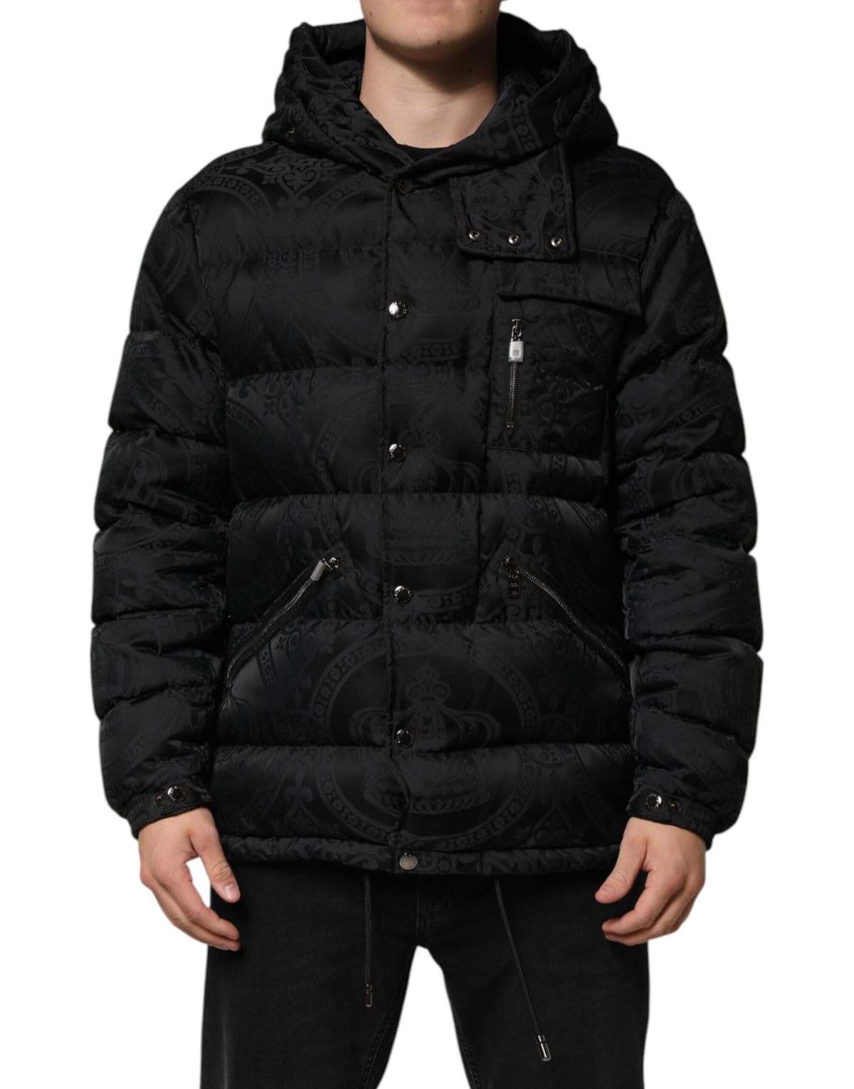 Dolce & Gabbana Black Jacquard Quilted Puffer Jacket - Luxury Redefined