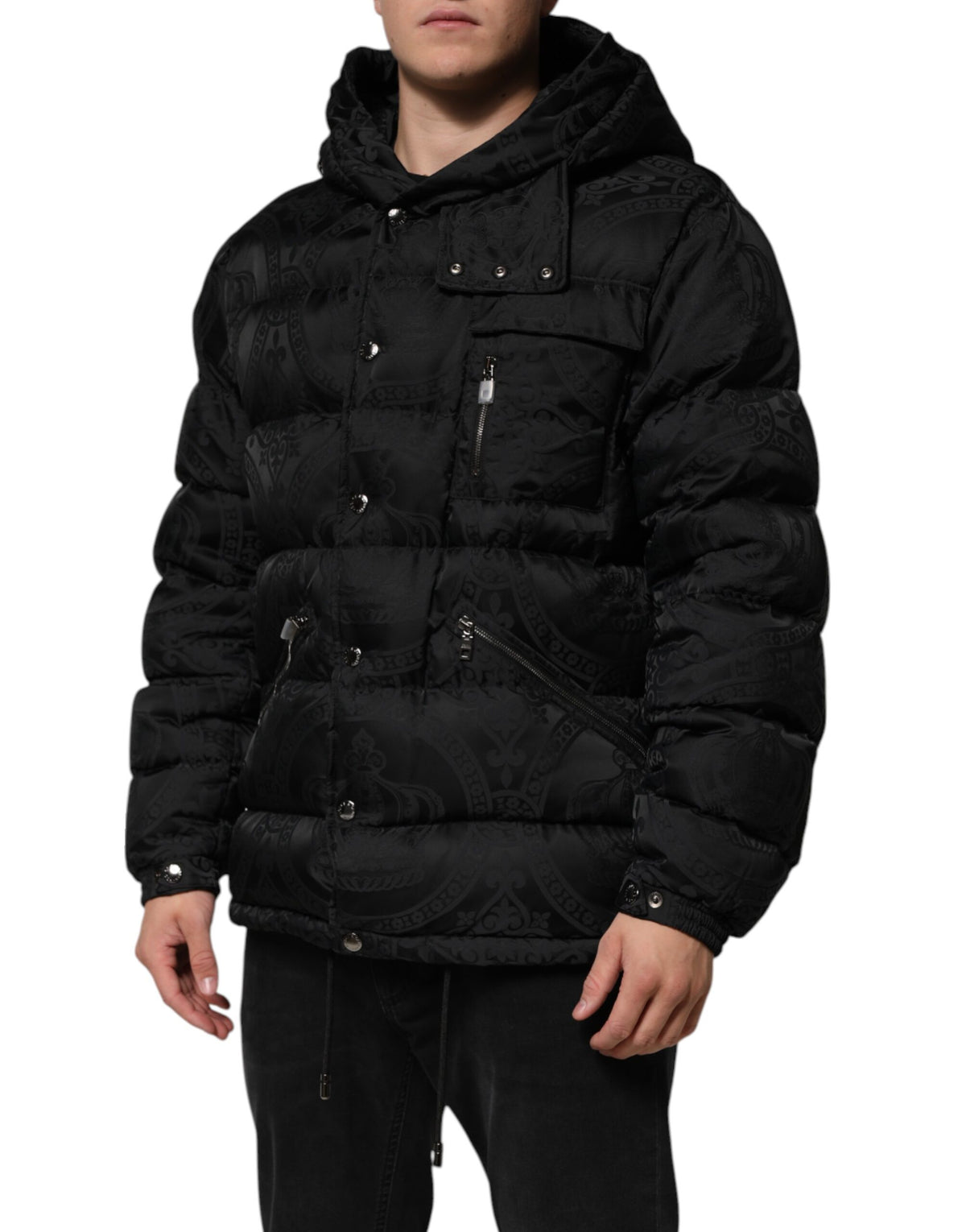 Dolce & Gabbana Black Jacquard Quilted Puffer Jacket - Luxury Redefined