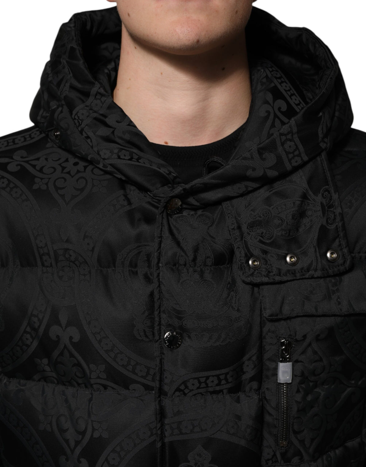 Dolce & Gabbana Black Jacquard Quilted Puffer Jacket - Exquisite Luxury