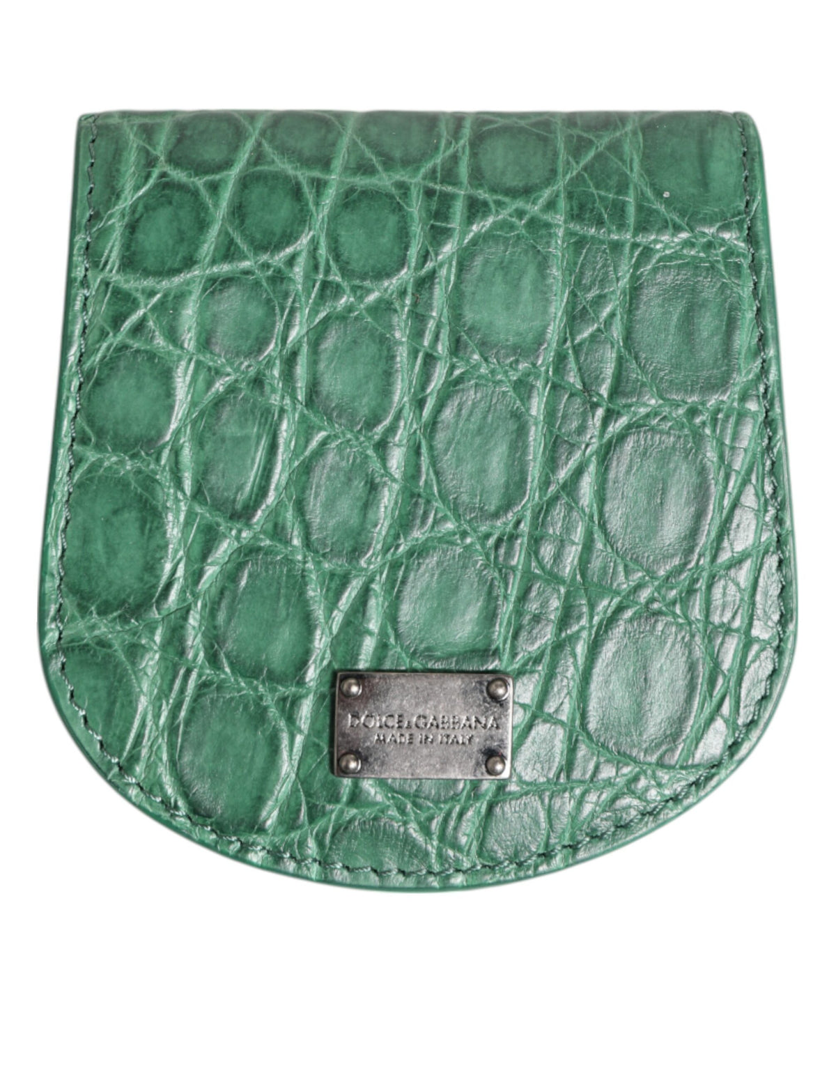 Indulge in the exquisite craftsmanship of the Dolce & Gabbana Green Exotic Skin Coin Condom Case Holder Wallet, a luxurious statement of elegance and sophistication.
