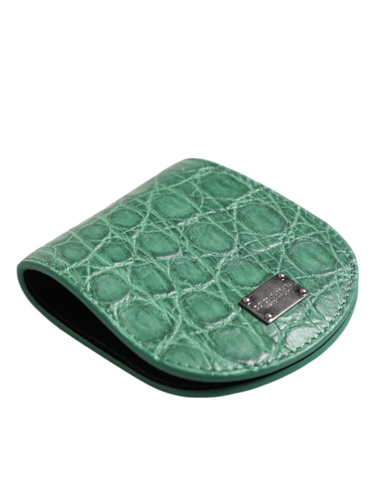 Elevate your elegance with the Dolce & Gabbana Green Exotic Skin Coin Condom Case Holder, a luxurious caiman leather accessory that embodies sophistication and timeless allure.