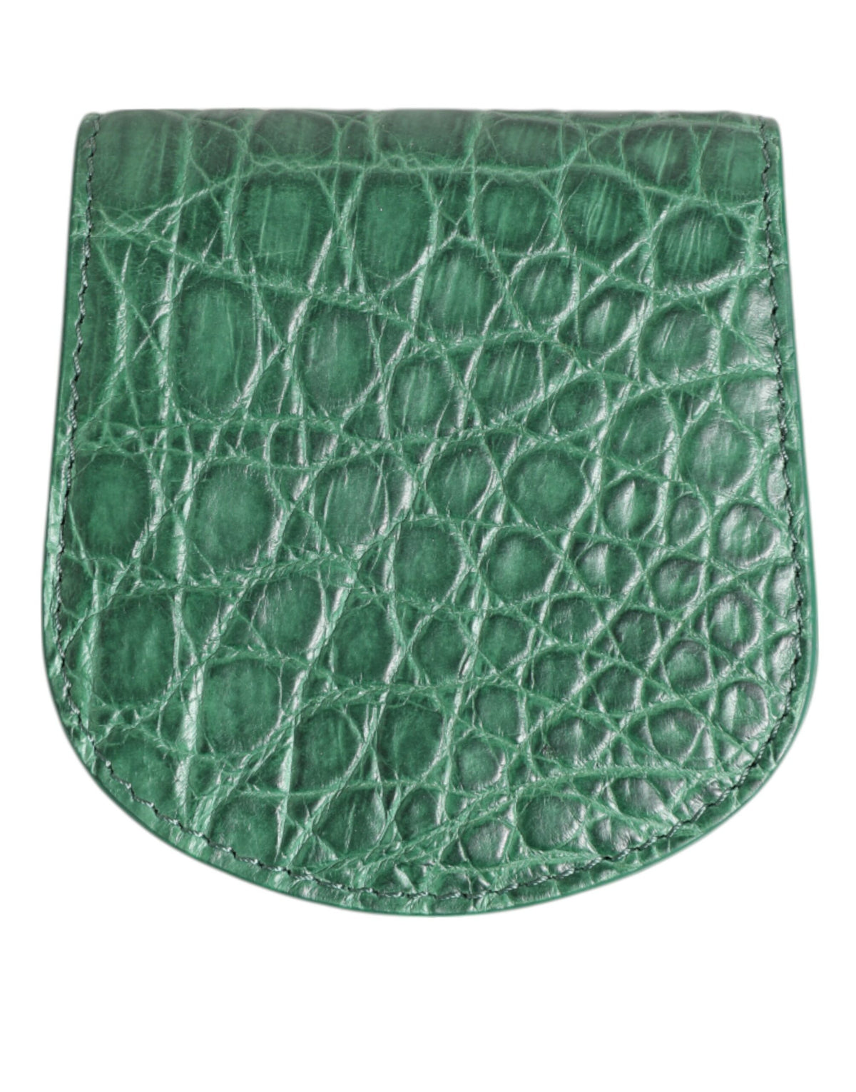 Elevate your style with the Dolce & Gabbana Green Exotic Skin Coin Condom Case Holder, crafted from luxurious caiman leather, embodying sophistication and timeless elegance.