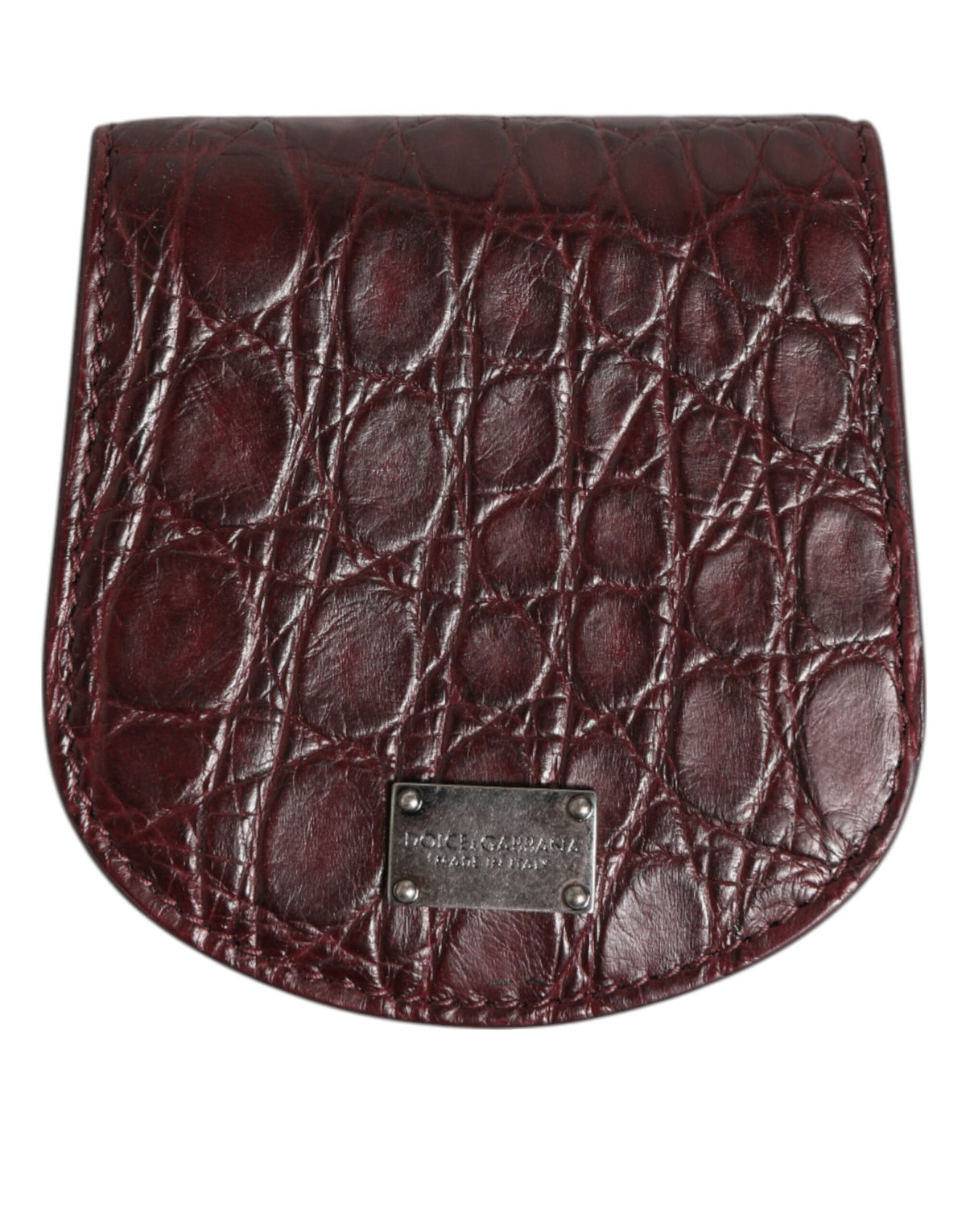Elevate your style with the Dolce & Gabbana Burgundy Exotic Skin Coin Condom Case Holder, a masterful blend of 100% Caiman Leather and Italian craftsmanship, perfect for the discerning individual.