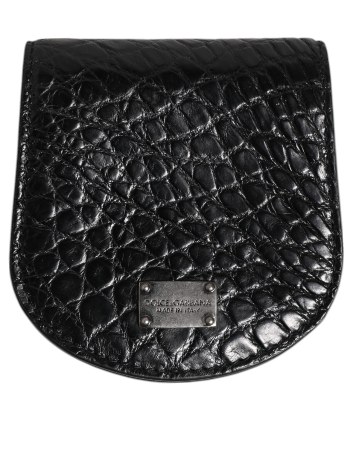 Indulge in the exquisite Dolce & Gabbana Black Exotic Skin Coin Condom Case Holder, crafted from luxurious caiman leather, a symbol of refined elegance and artistry.