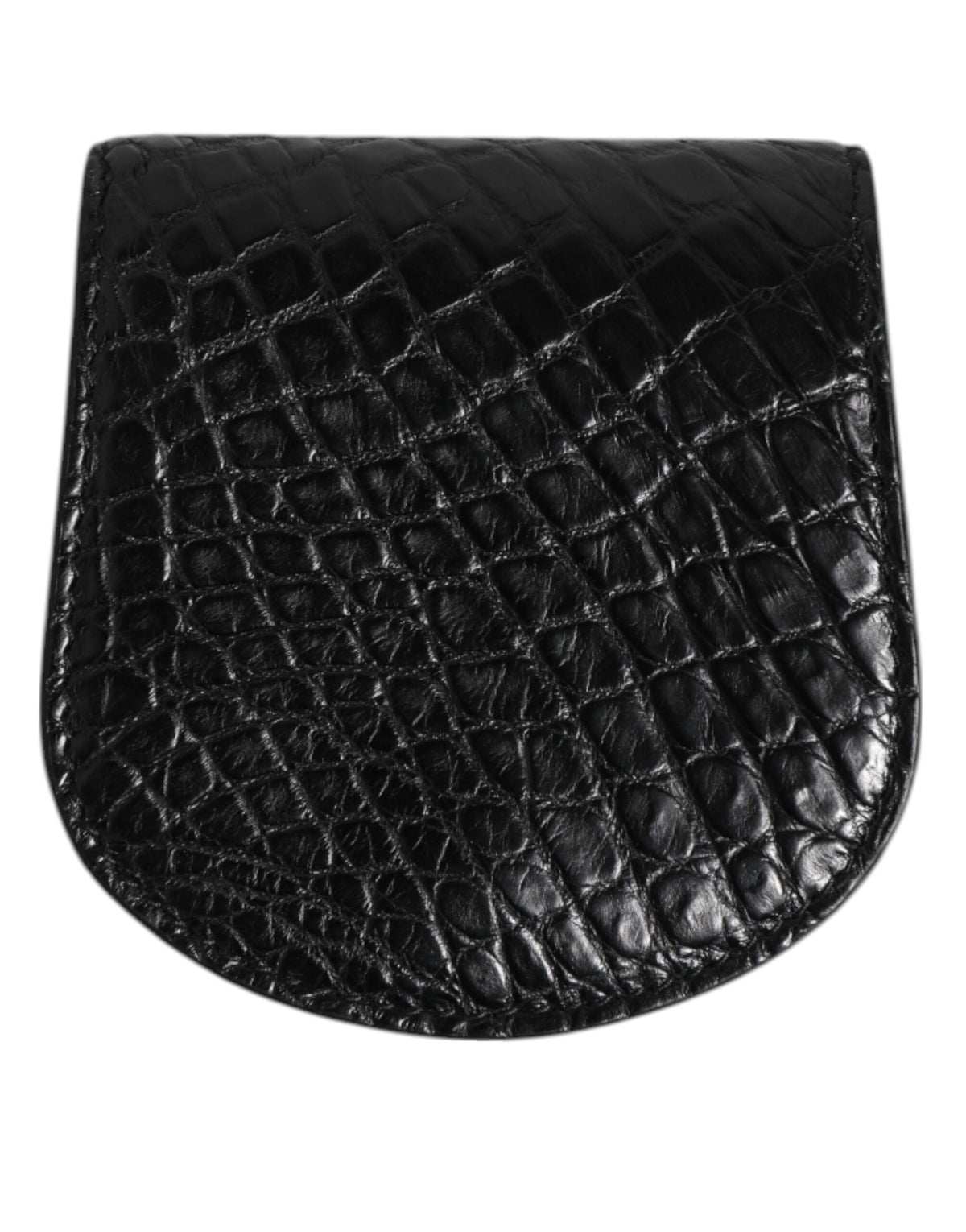 Indulge in the exquisite Dolce & Gabbana Black Exotic Skin Coin Condom Case Holder, a masterful blend of 100% caiman leather and Italian craftsmanship, embodying timeless luxury.