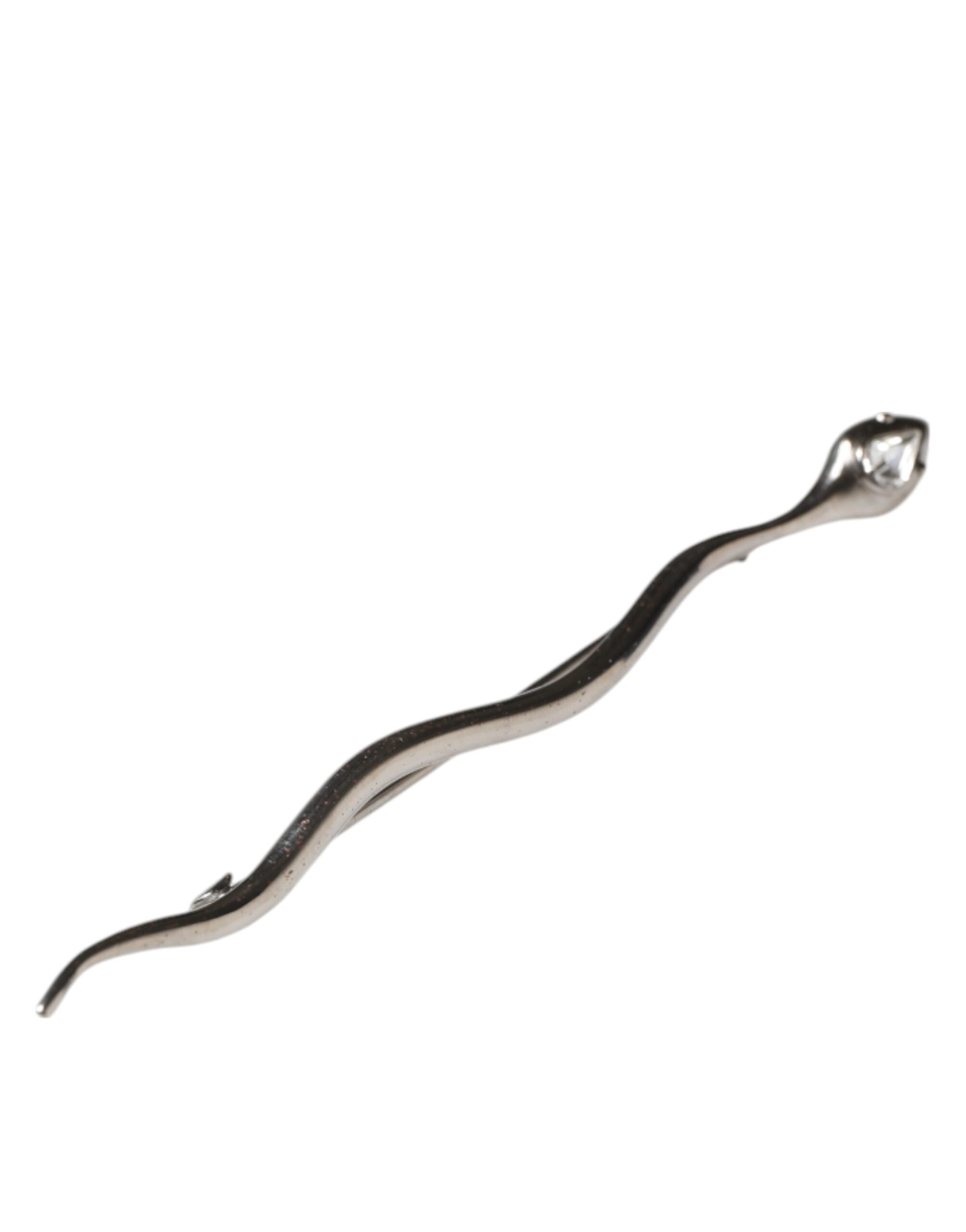 Elevate your style with the Dolce & Gabbana Silver Brass Crystal Spilla Serpente Brooch Pin, a masterpiece of Italian craftsmanship that embodies luxury and sophistication.
