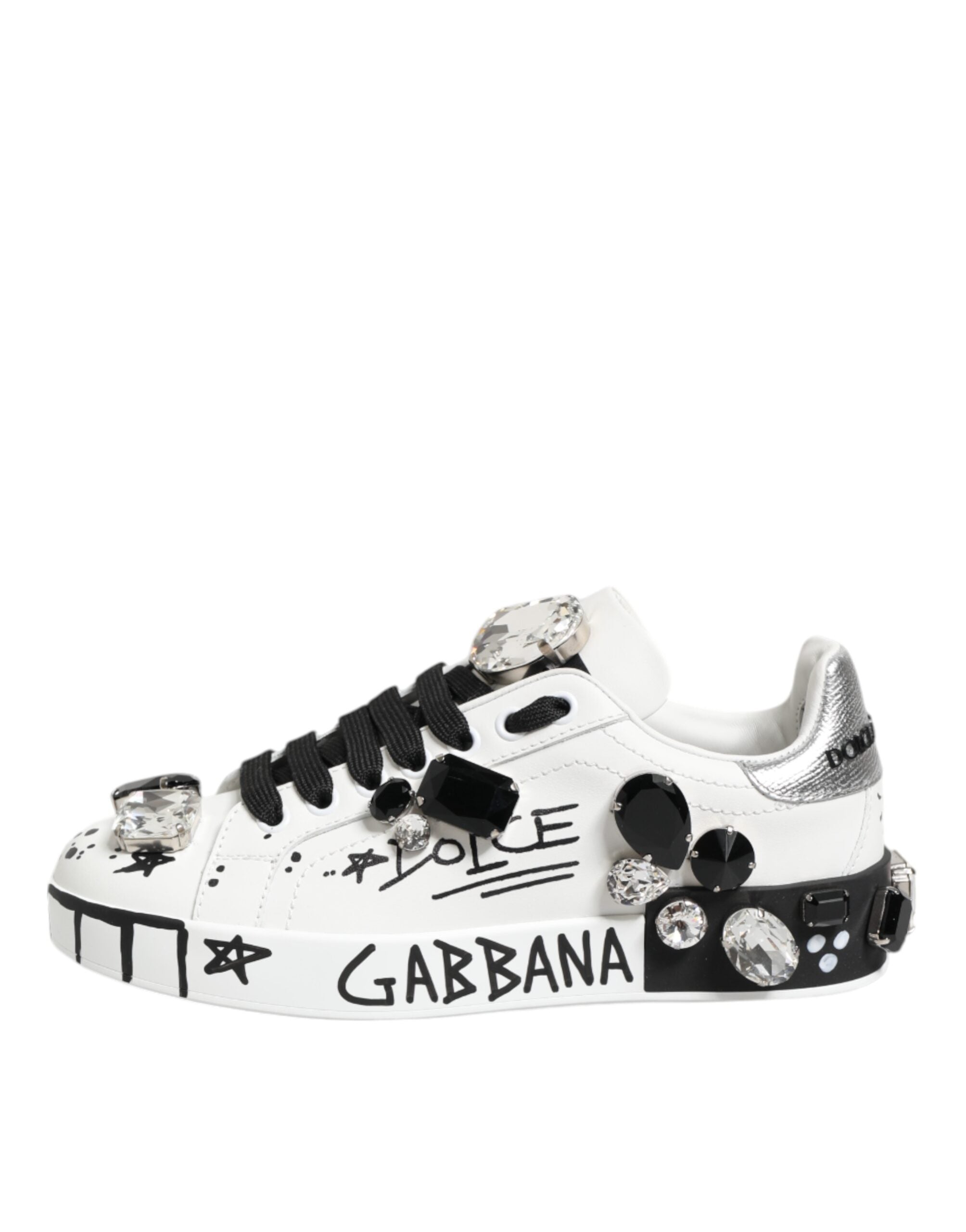 Dolce & Gabbana White Portofino Crystal Sneakers Shoes