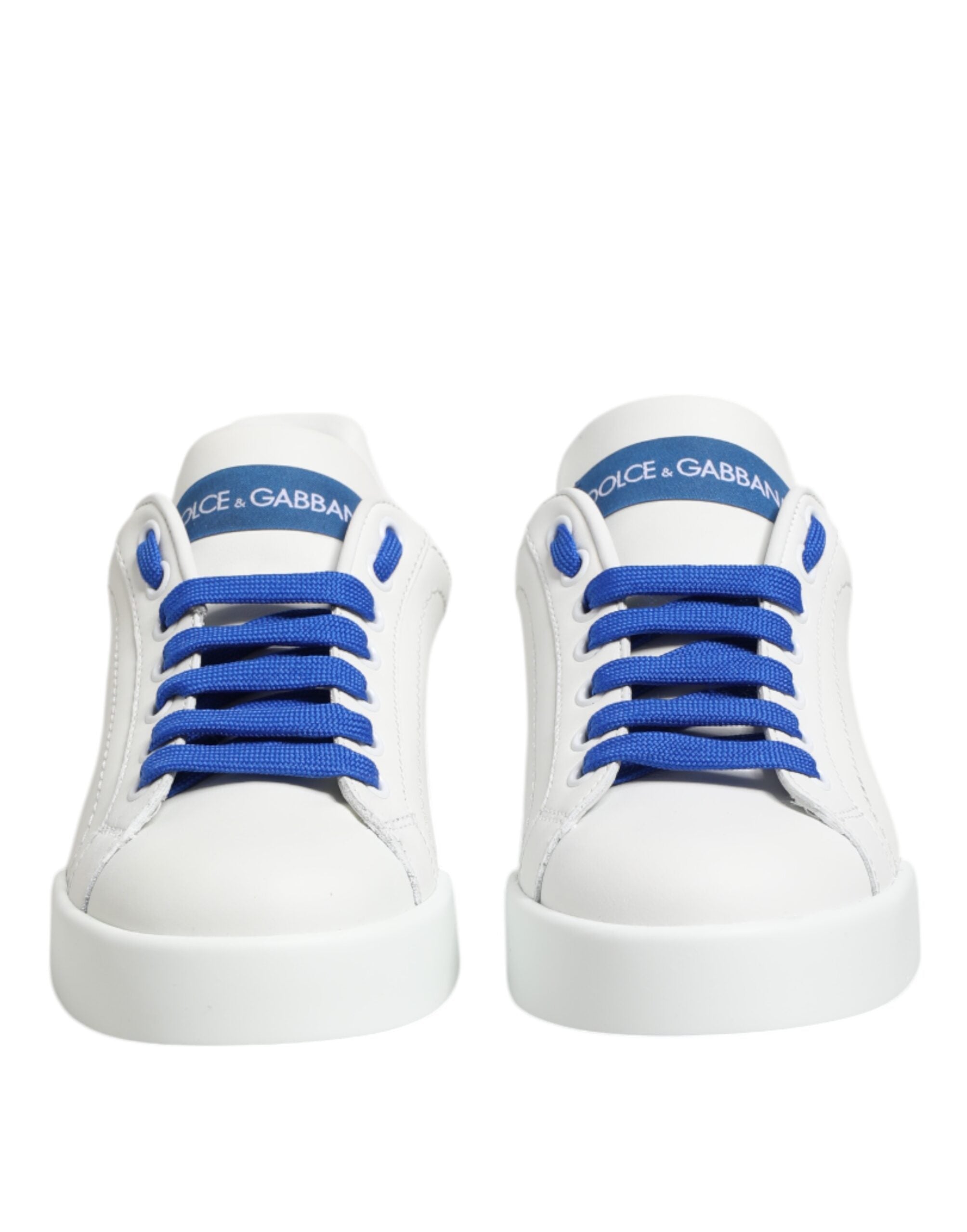 Sneakers basses en cuir blanc et bleu Dolce & Gabbana