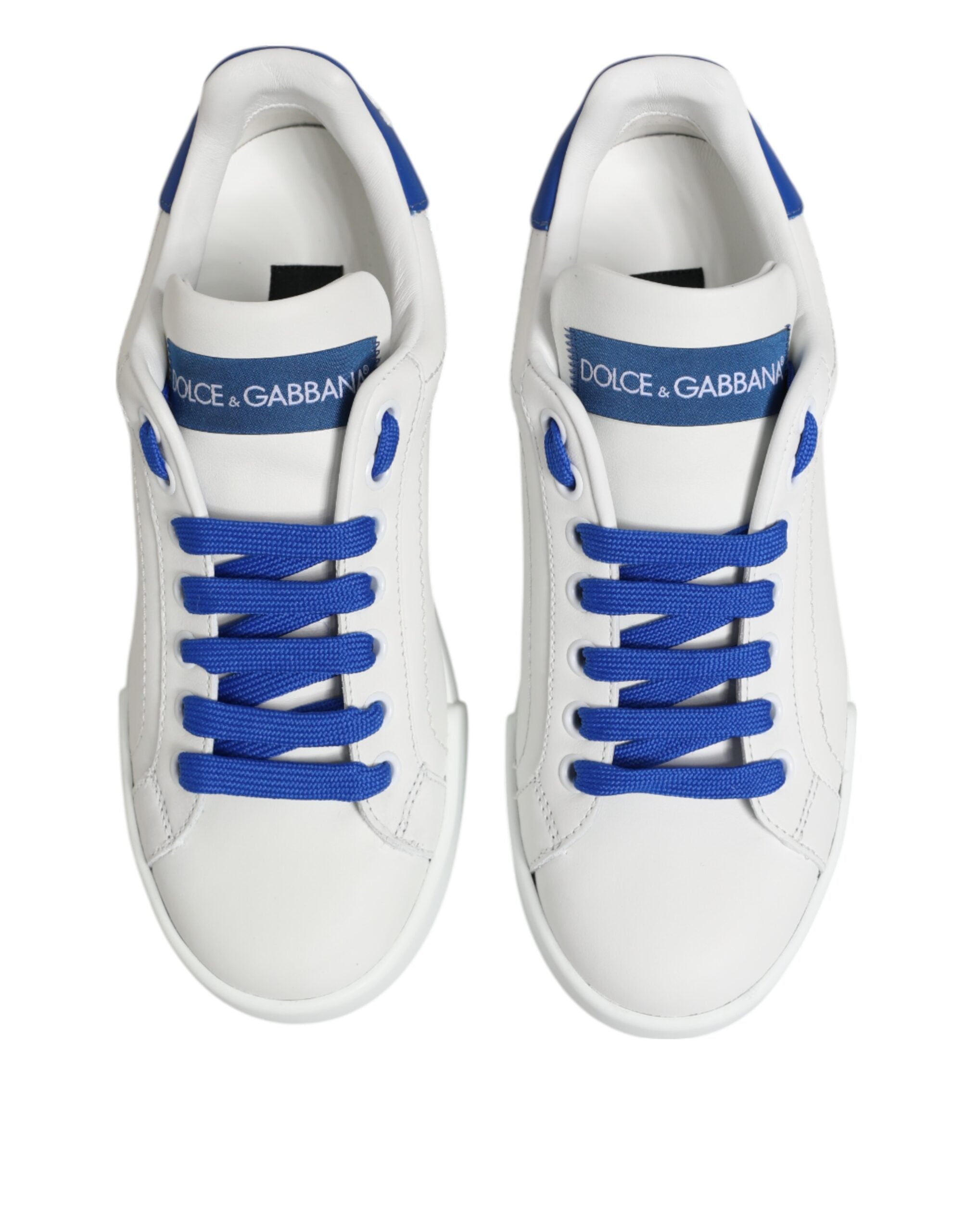 Sneakers basses en cuir blanc et bleu Dolce & Gabbana