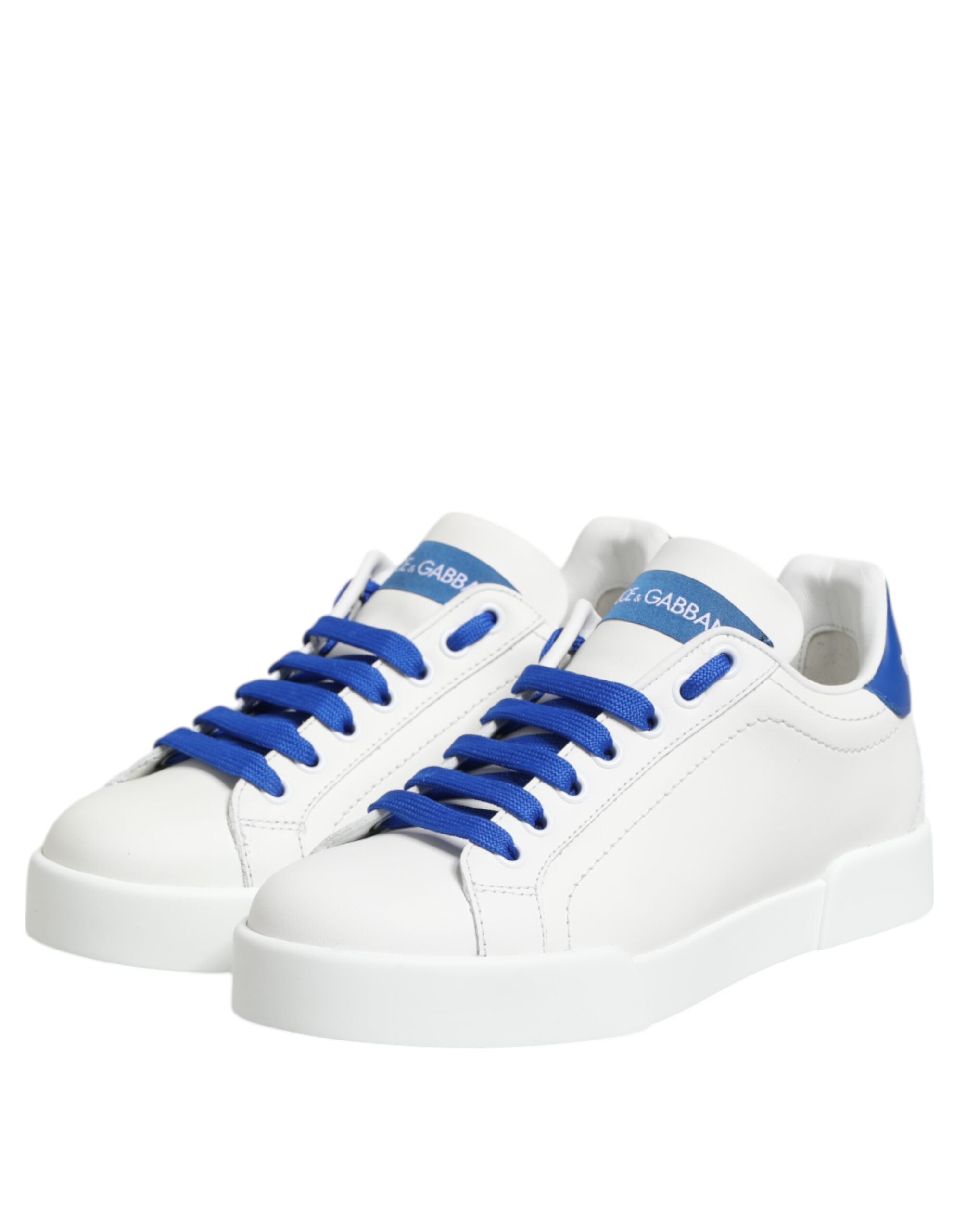 Sneakers basses en cuir blanc et bleu Dolce & Gabbana