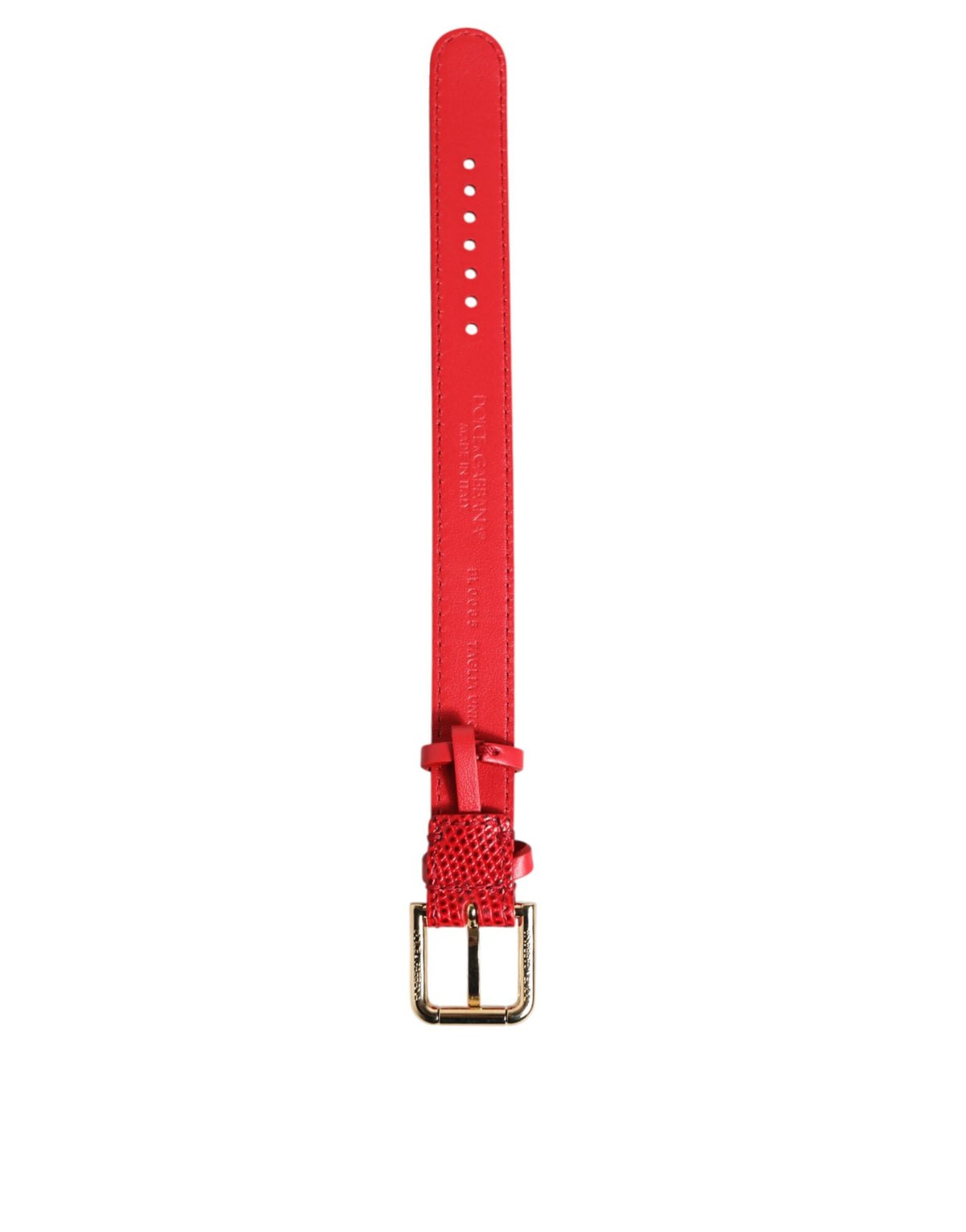 Indulge in the allure of the Dolce & Gabbana Red Exotic Leather Armband, a masterpiece of Italian craftsmanship that embodies passion and sophistication for the discerning individual.