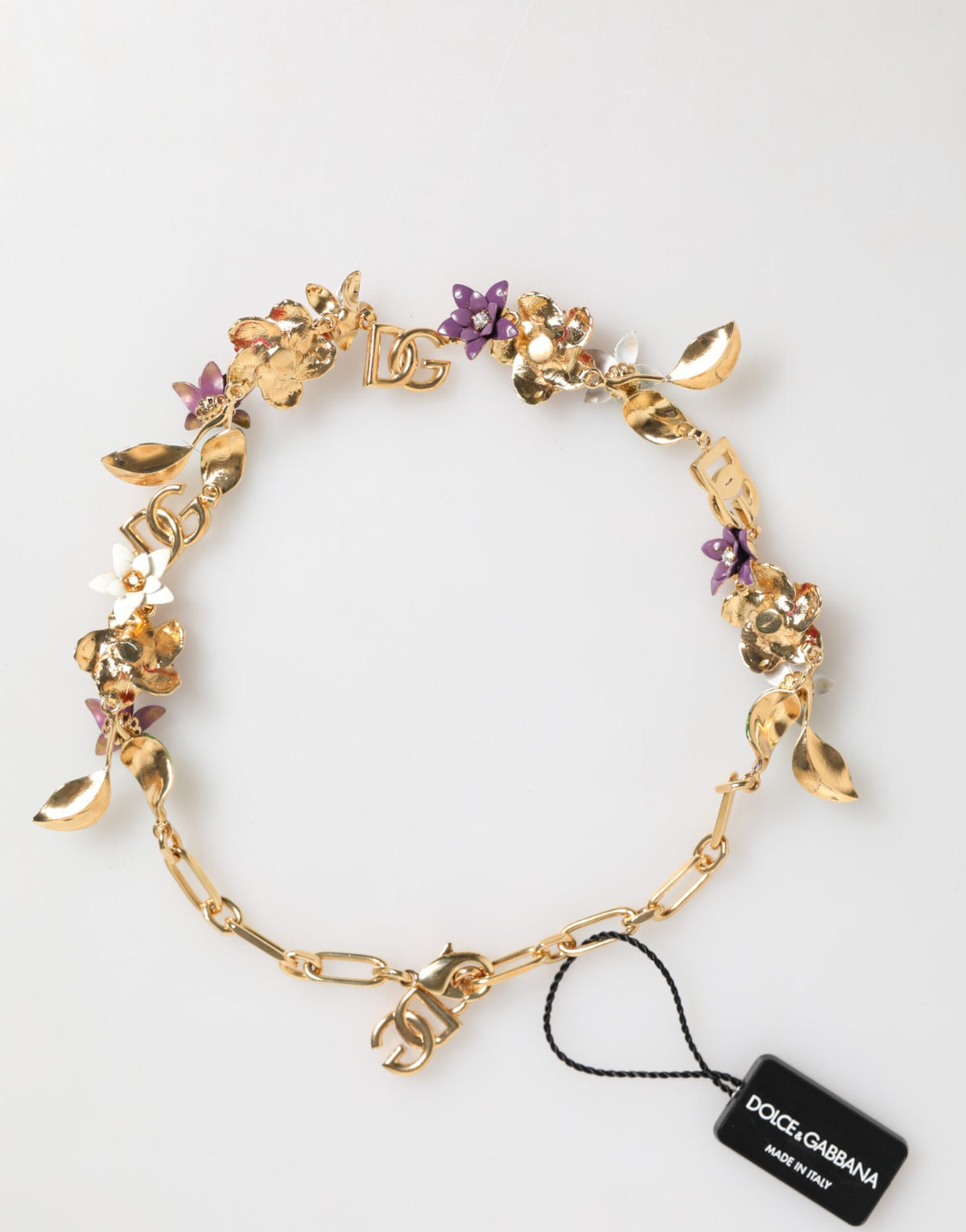 Indulge in the exquisite Dolce & Gabbana Gold Brass Logo Detail Floral Necklace, a masterpiece of craftsmanship and elegance, perfect for those who embody luxury and style.