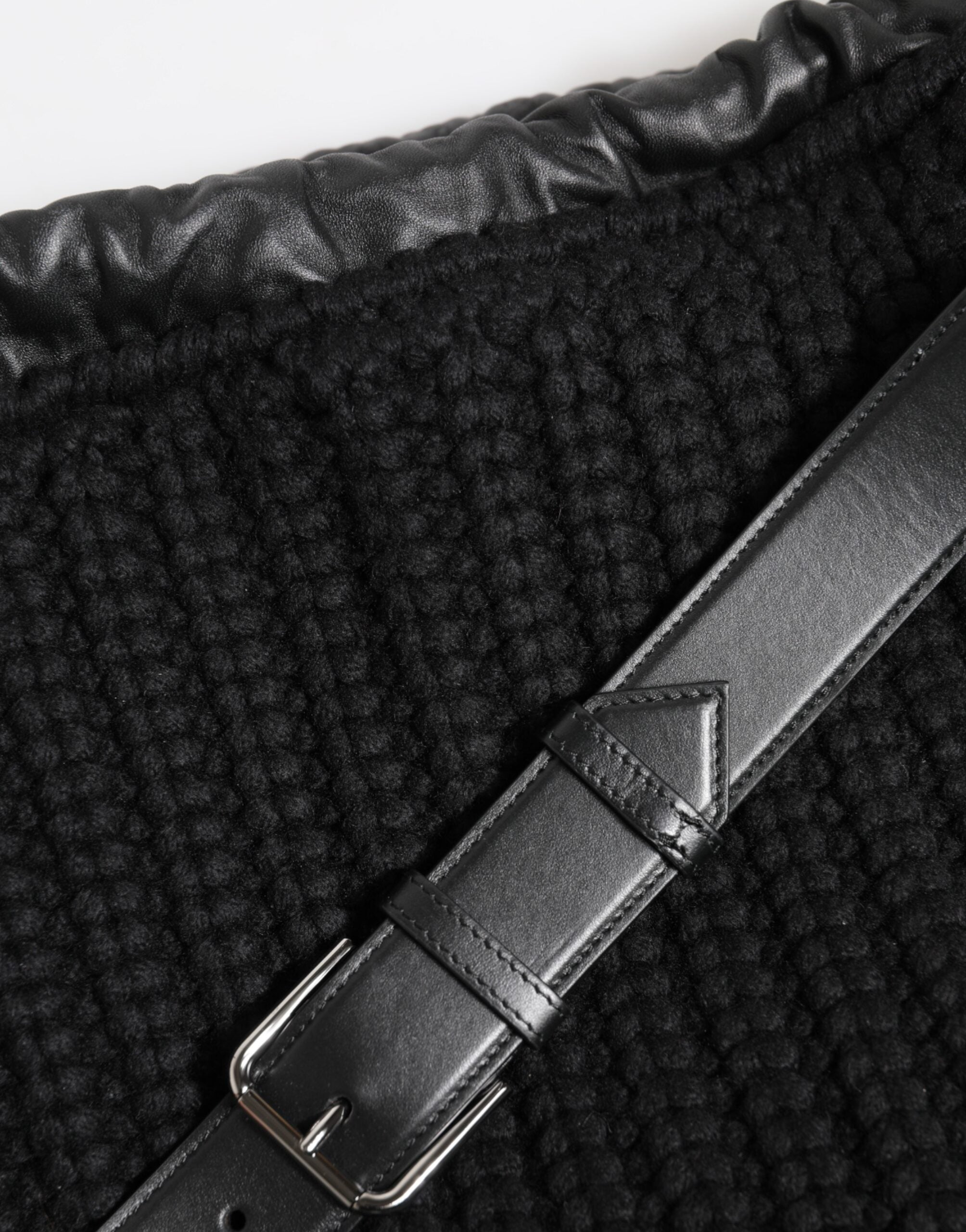 Dolce & Gabbana Black Cashmere Knitted Leather Shoulder Women Borse Bag