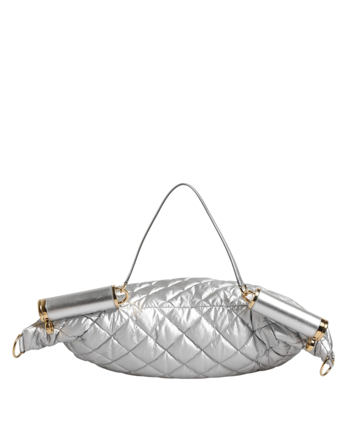 Indulge in the exquisite Dolce & Gabbana Silver Quilted Filled Crossbody Shoulder Bag, a symbol of Italian craftsmanship that elevates your style with timeless elegance.