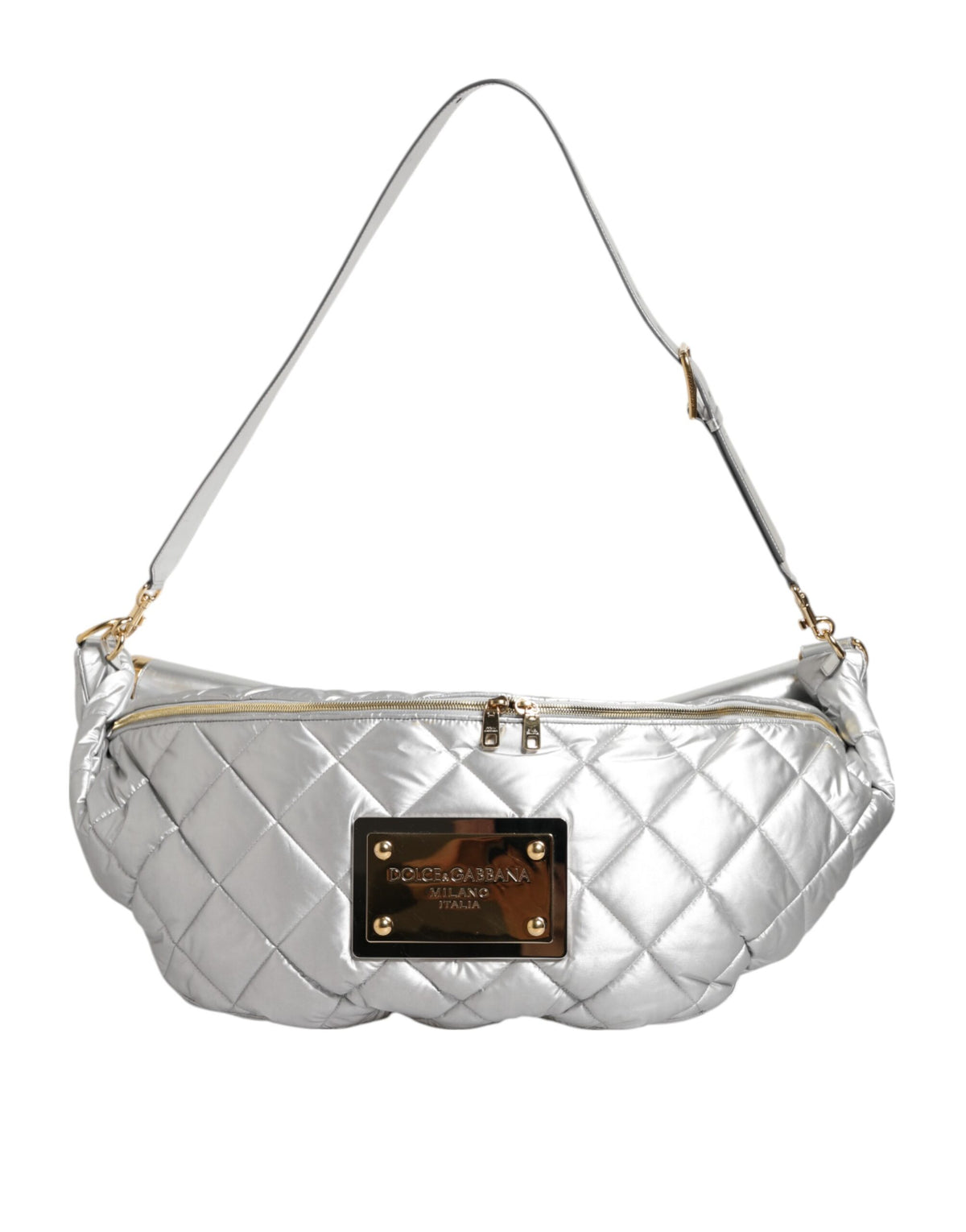 Indulge in the exquisite Dolce & Gabbana Silver Quilted Filled Crossbody Shoulder Bag, a symbol of Italian luxury and craftsmanship that elevates every ensemble.