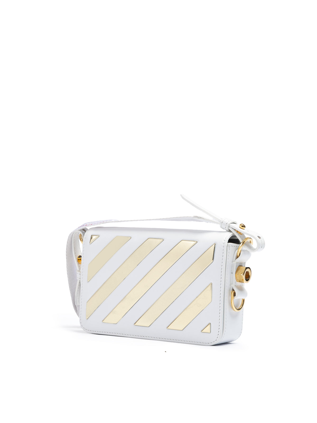 Off-White White/Gold Metallic Stripe Mini Crossbody Bag