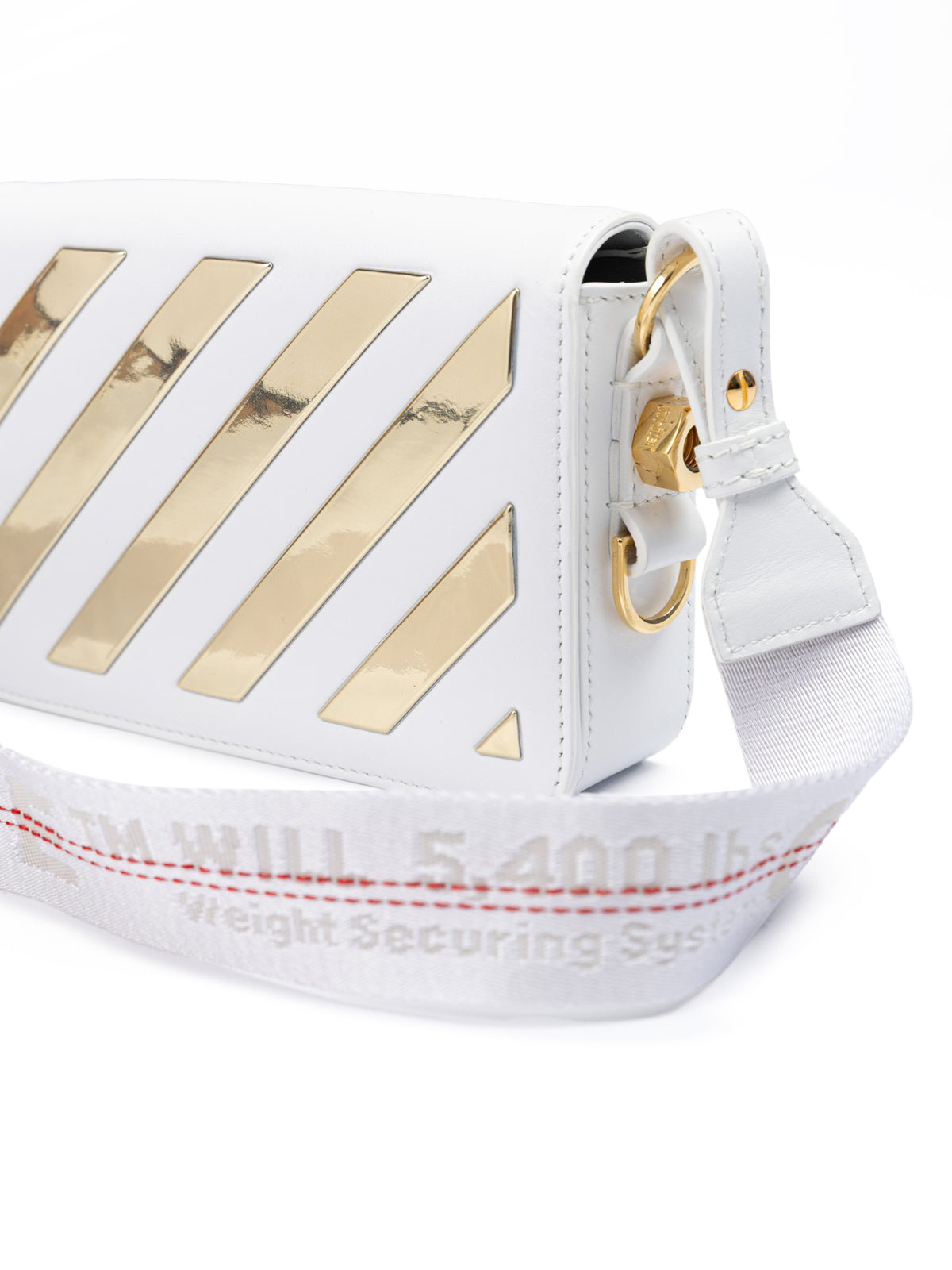 Off-White White/Gold Metallic Stripe Mini Crossbody Bag
