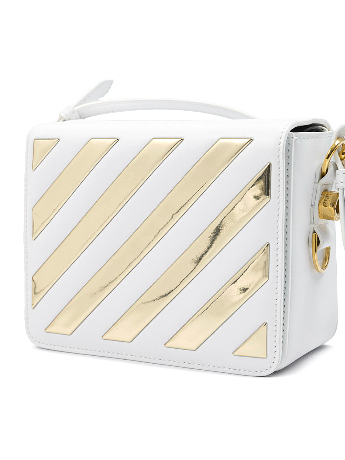 Off-White White/Gold Metallic Stripe Crossbody Bag