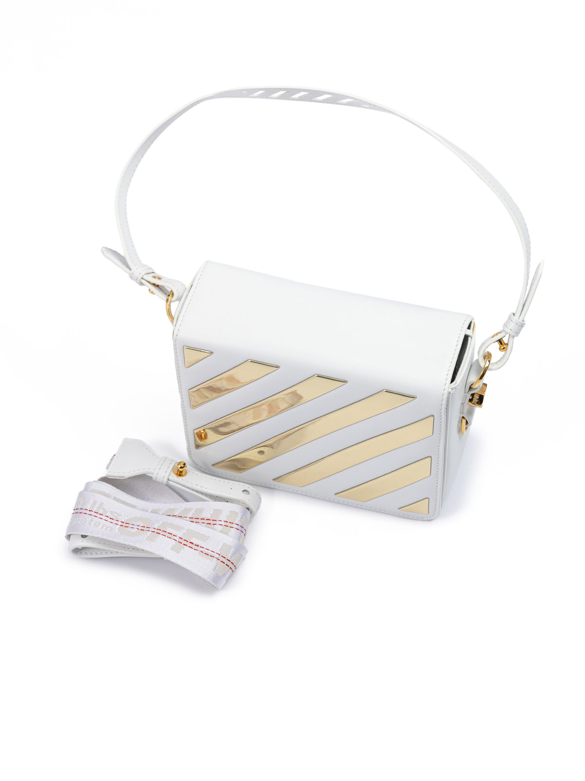 Off-White White/Gold Metallic Stripe Crossbody Bag