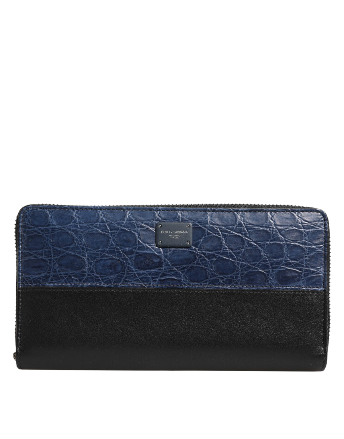 Experience the exquisite craftsmanship of Dolce & Gabbana's Black Blue Exotic Leather Continental Clutch, a luxurious statement piece for the discerning individual.