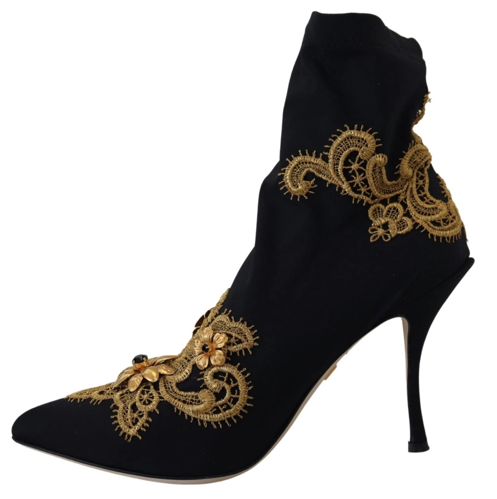 Experience the exquisite allure of Dolce & Gabbana's Black Gold Embroidery Crystal Boots, where luxurious materials and intricate craftsmanship redefine elegance for the discerning individual.