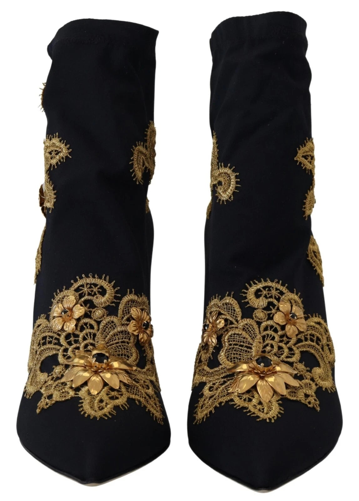 Experience the exquisite allure of Dolce & Gabbana's Black Gold Embroidery Crystal Boots, where luxurious materials and meticulous craftsmanship redefine elegance for the discerning individual.
