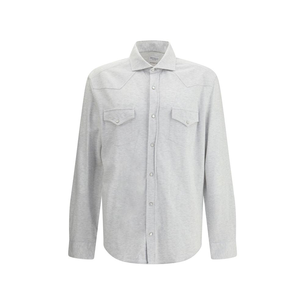 Brunello Cucinelli Gray Cotton Shirt - Designer Artisanal Luxury