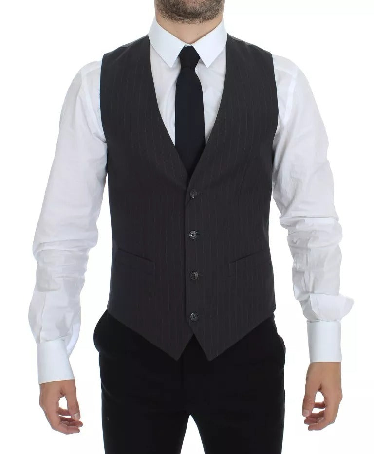 Elevate your wardrobe with the Dolce & Gabbana Gray Striped Formal Dress Gilet Vest, a masterpiece of Italian craftsmanship in luxurious cotton and viscose, perfect for any sophisticated occasion.