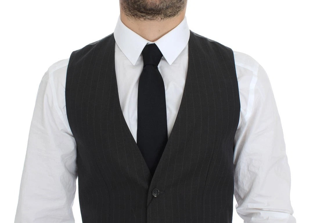 Discover the Dolce & Gabbana Gray Striped Formal Dress Gilet Vest, a masterpiece of Italian craftsmanship in luxurious cotton and viscose, embodying timeless elegance.