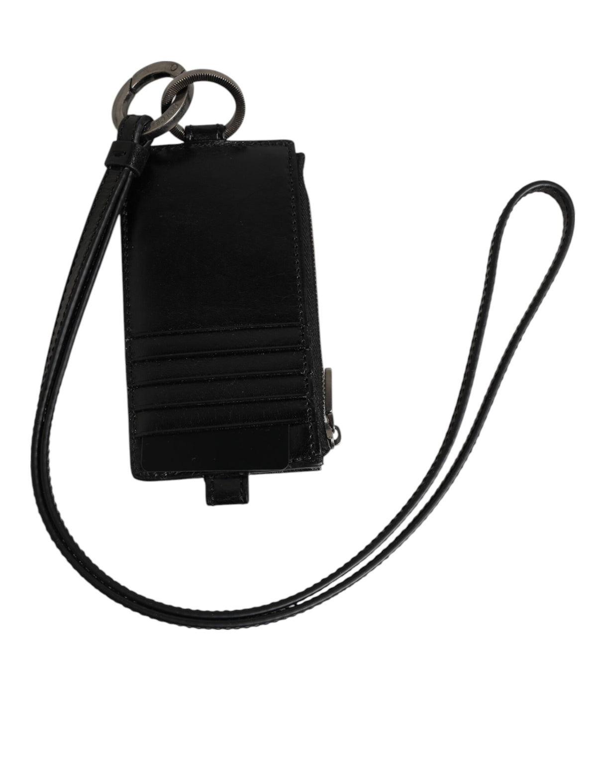 Indulge in the exquisite Dolce & Gabbana Black Leather Logo Embossed Lanyard Card Holder Wallet, a timeless blend of artisanal craftsmanship and luxurious functionality, perfect for the discerning individual.