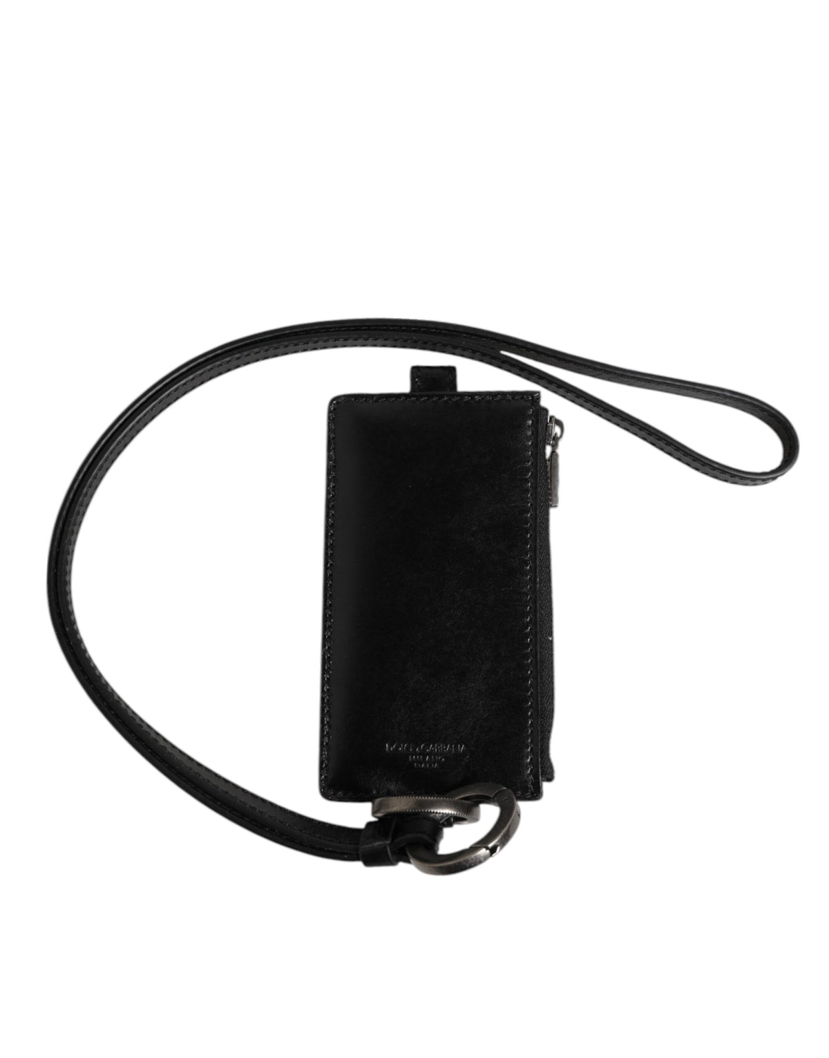 Indulge in the exquisite Dolce & Gabbana Black Leather Logo Embossed Lanyard Card Holder Wallet, where artisanal craftsmanship meets timeless elegance for the discerning individual.
