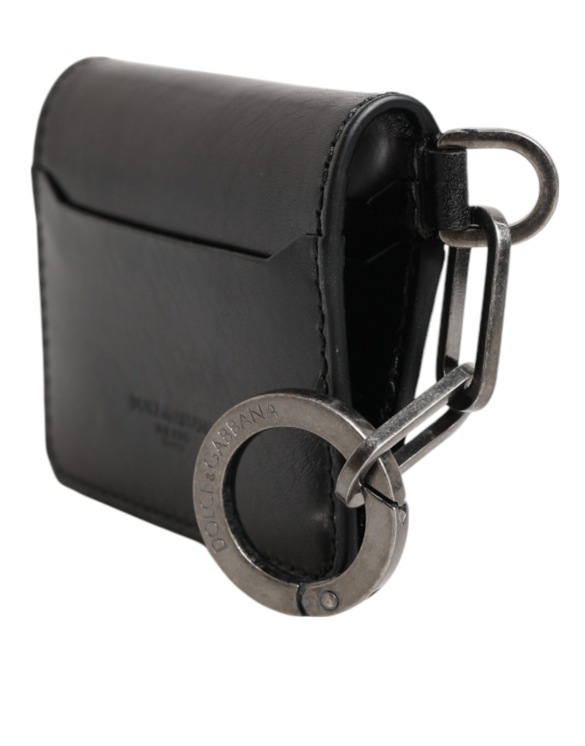 Dolce & Gabbana Black Leather Key Chain Card Holder Wallet